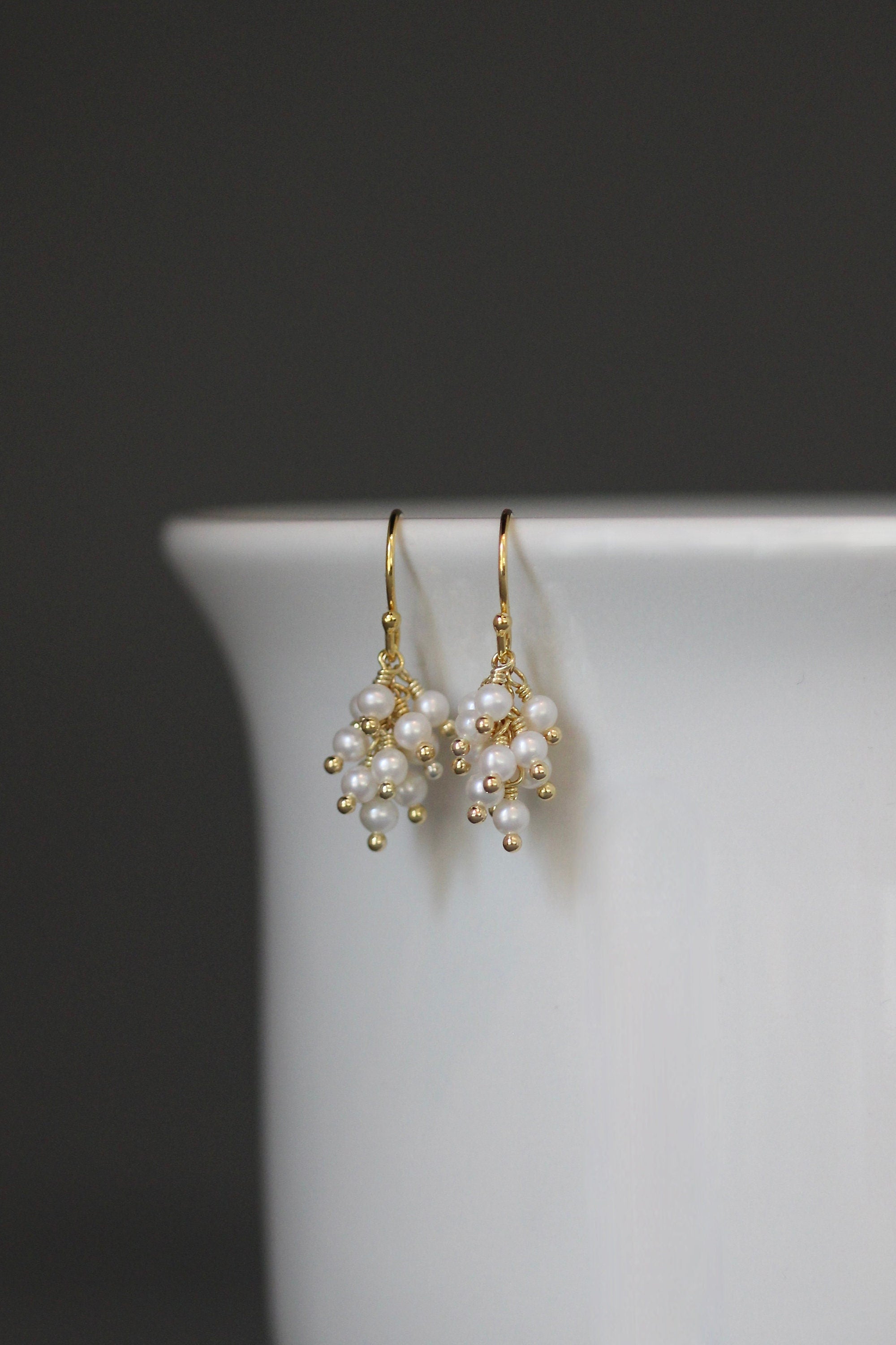 Wire Wrapped Pearl and Gold Earrings