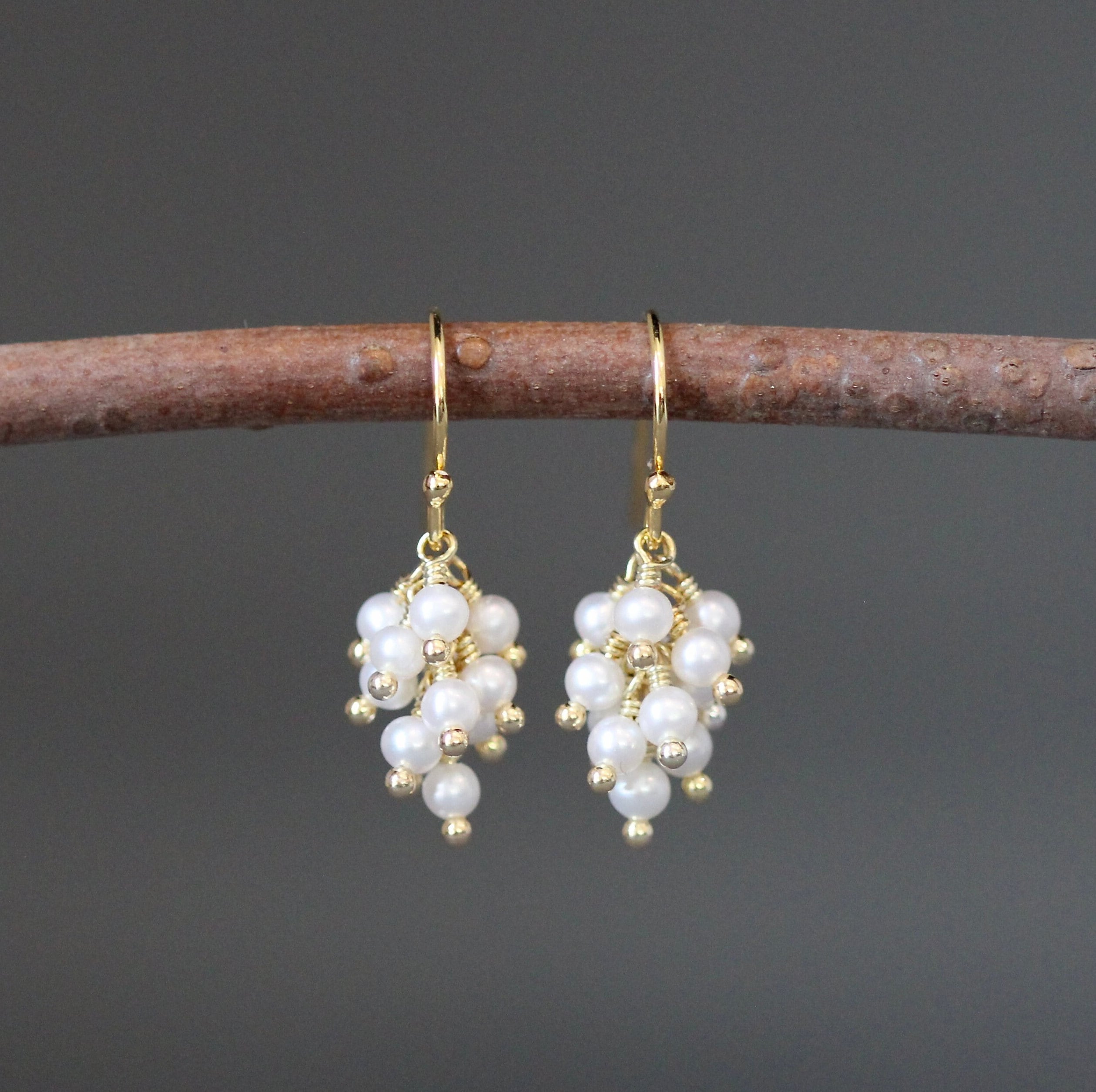 Freshwater Pearl Cluster Dangle Earrings in Gold Vermeil