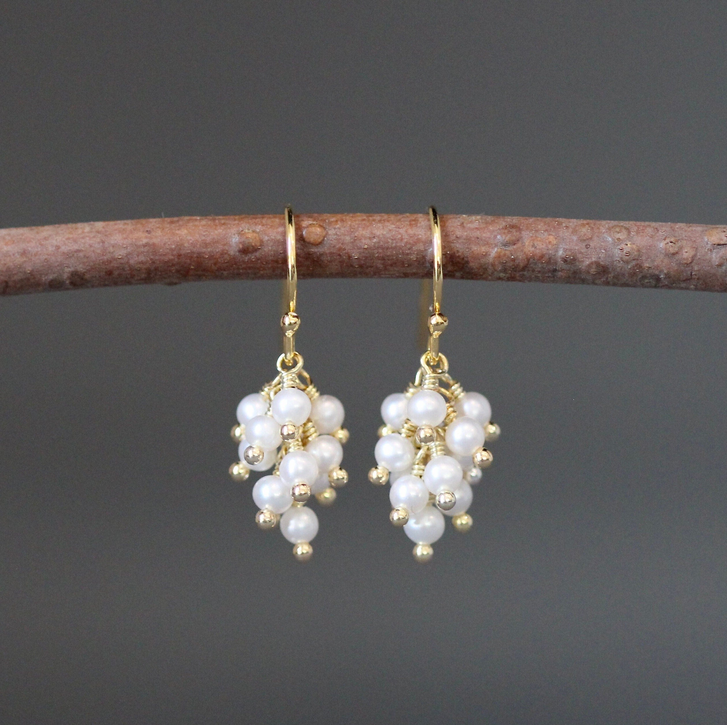 Wire Wrapped Pearl and Gold Earrings