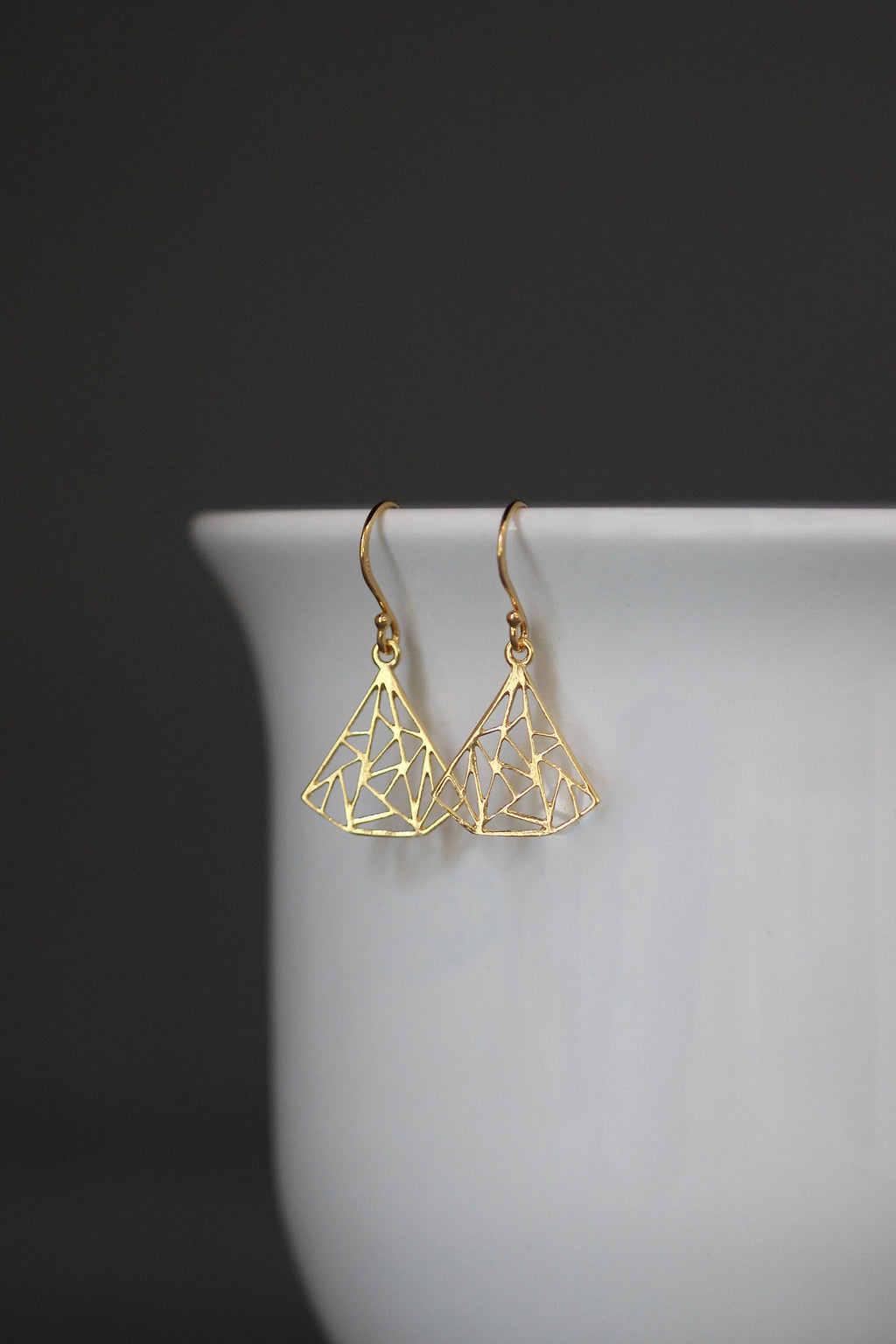 Geometric Gold Vermeil Fan Charm Dangle Earrings