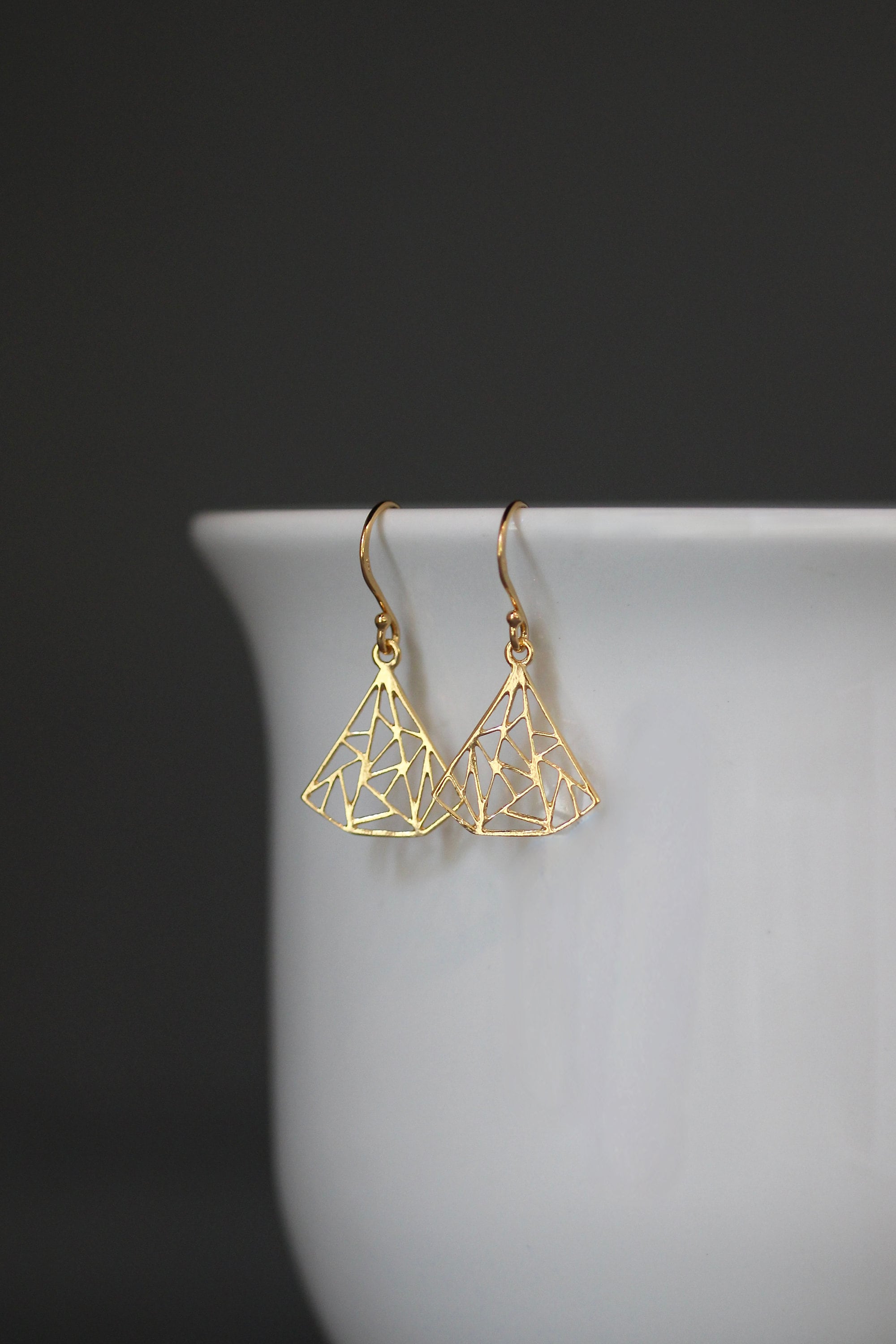 Geometric Gold Vermeil Fan Charm Dangle Earrings
