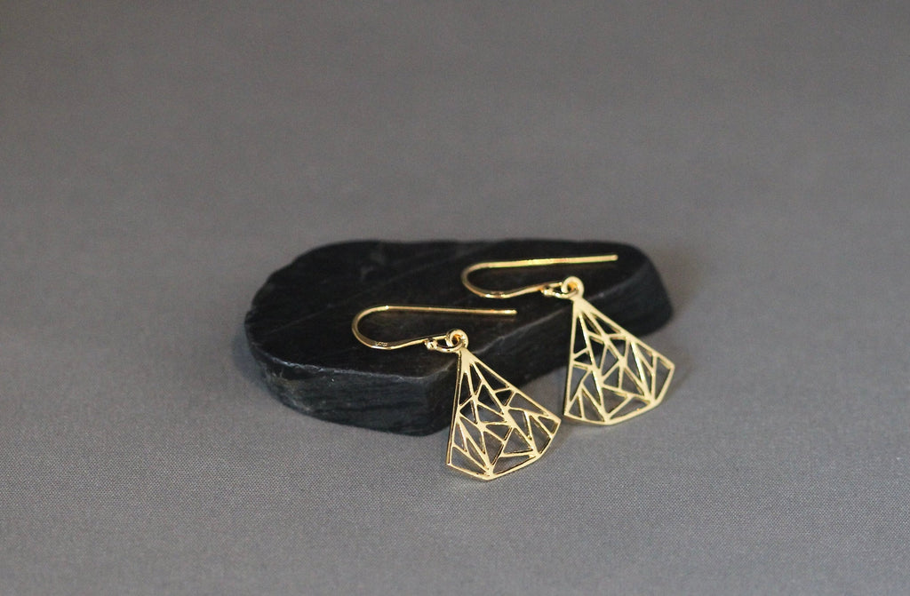 Geometric Gold Vermeil Fan Charm Dangle Earrings