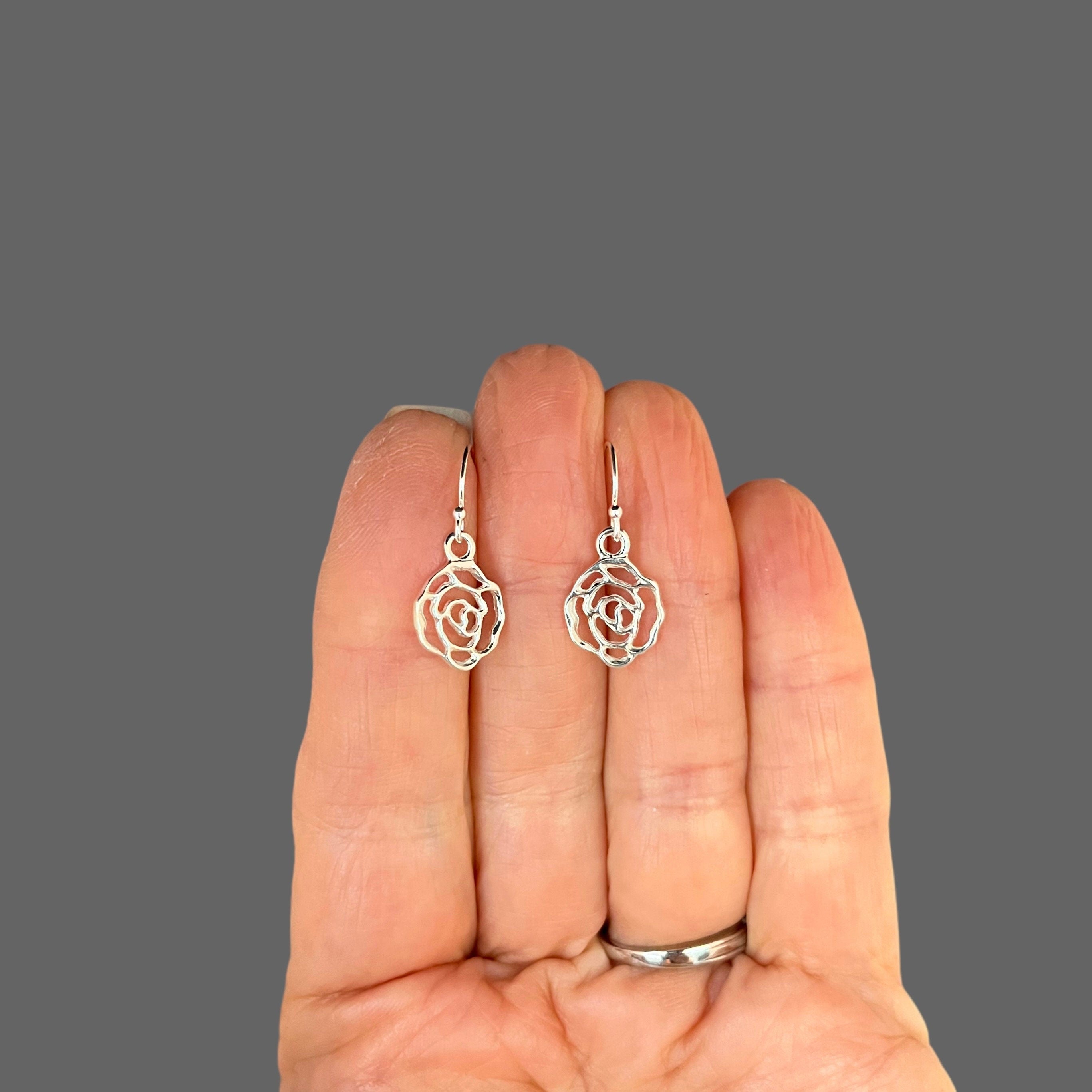 Sterling Silver Filigree Rose Dangle Earrings