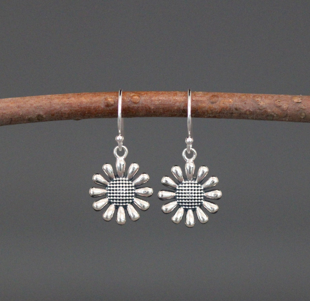 Bali Sterling Silver Sunflower Charm Dangle Earrings