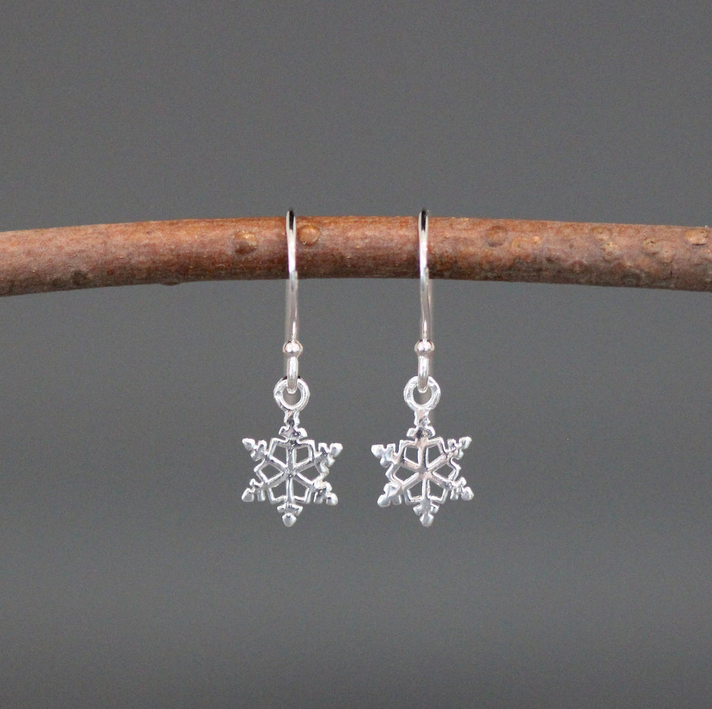 Sterling Silver Snowflake Charm Dangle Earrings