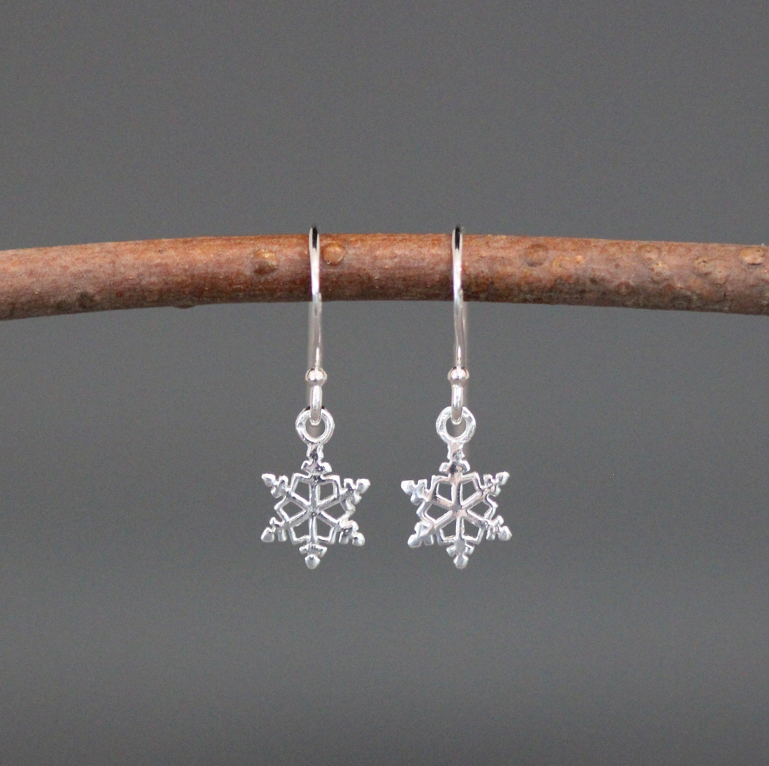 Sterling Silver Snowflake Charm Dangle Earrings