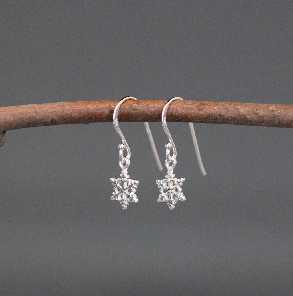 Sterling Silver Snowflake Charm Dangle Earrings