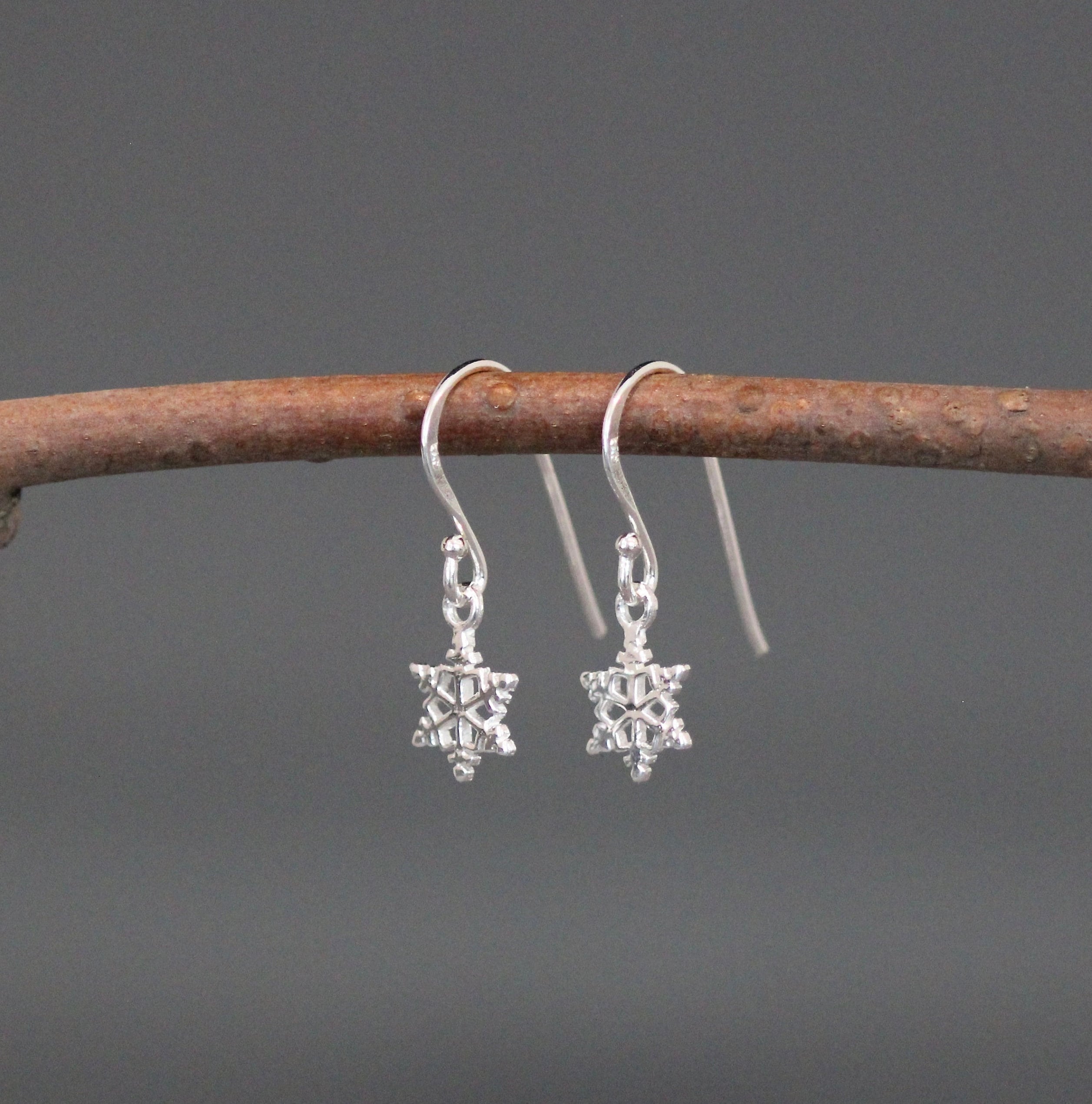 Sterling Silver Snowflake Charm Dangle Earrings
