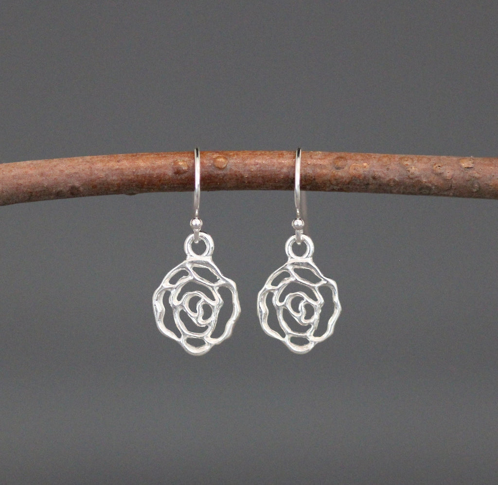 Sterling Silver Filigree Rose Dangle Earrings