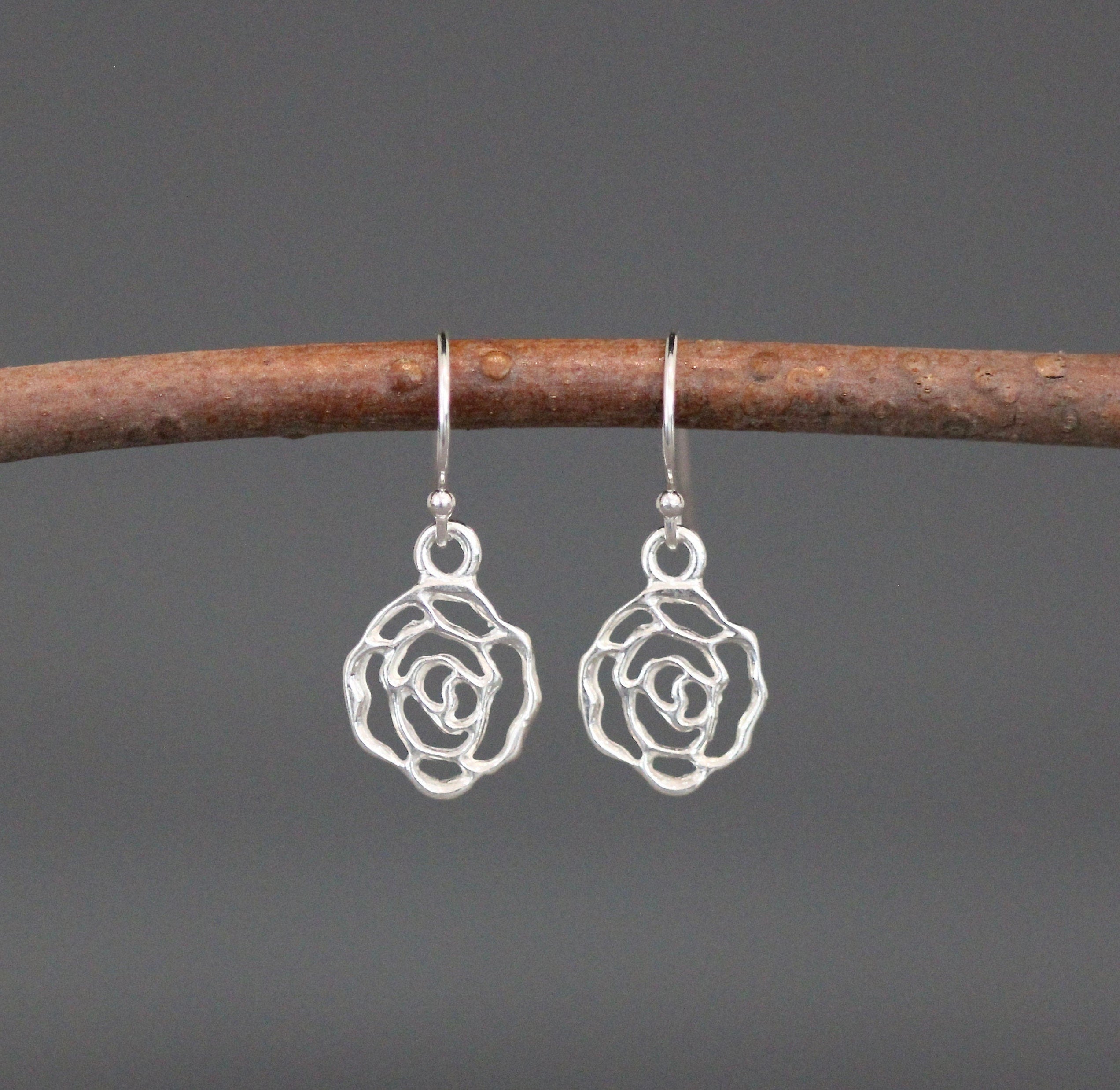 Sterling Silver Filigree Rose Dangle Earrings