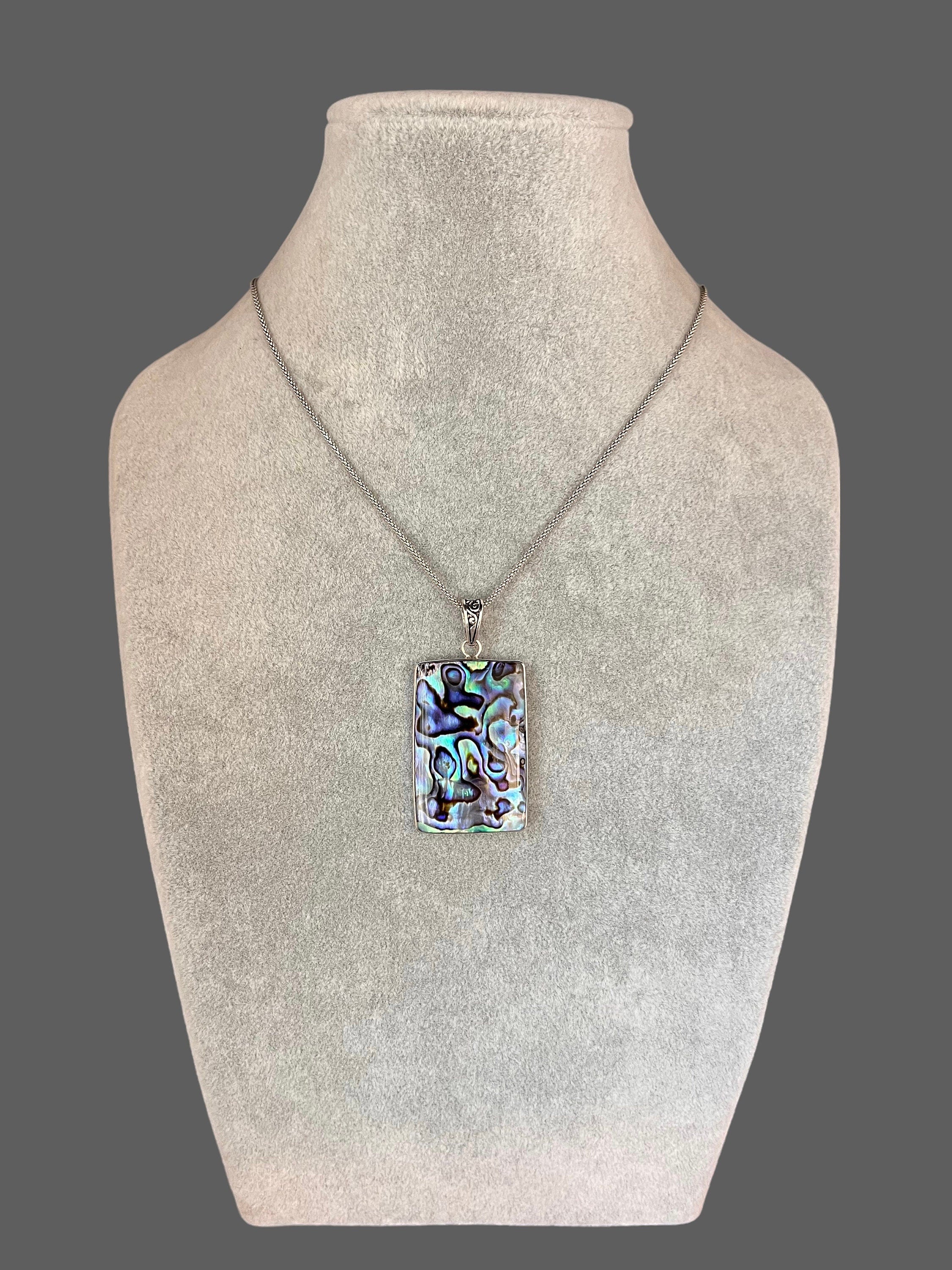 Reversible Abalone and Mother of Pearl Bali Silver Pendant Necklace