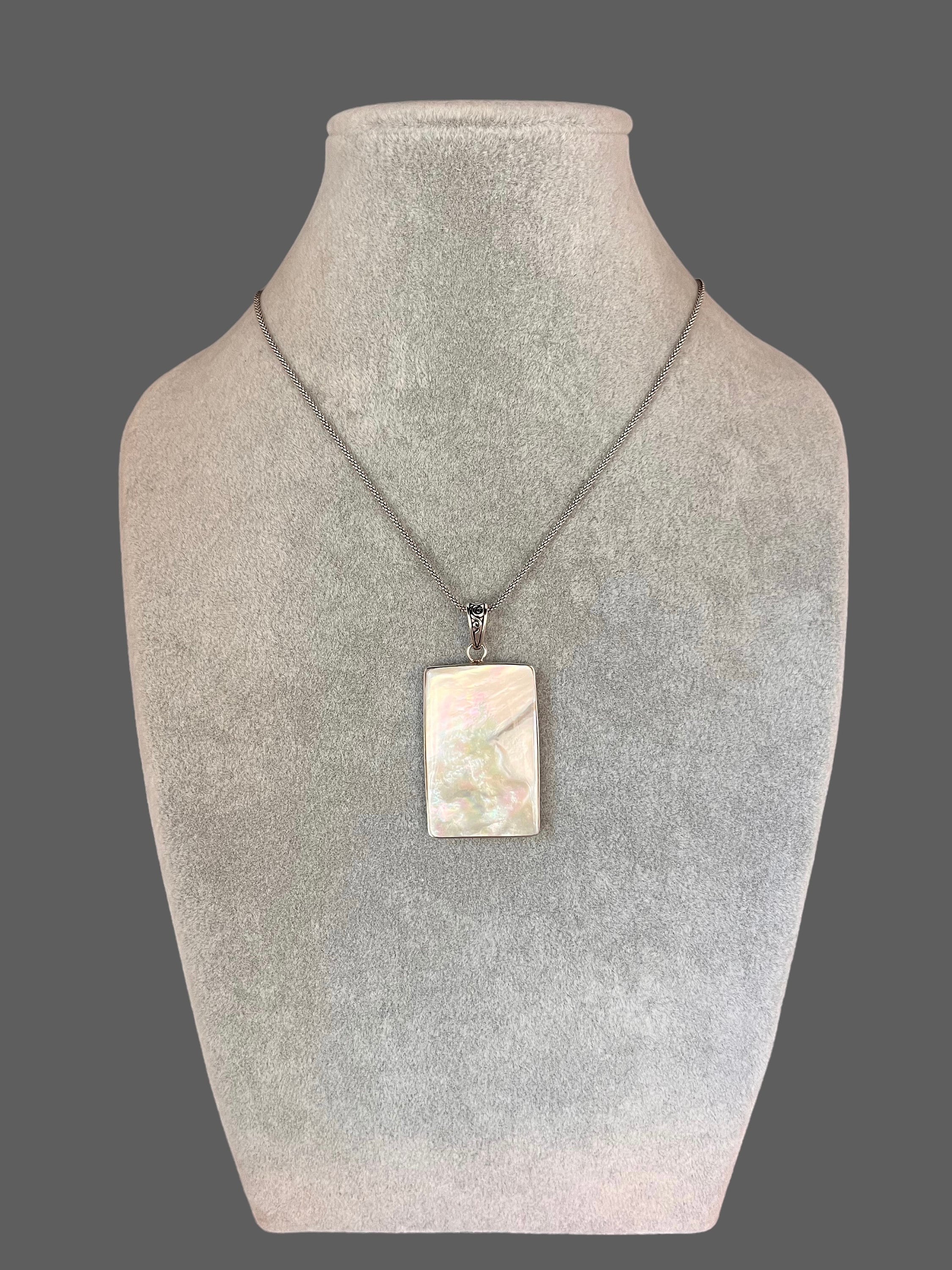 Reversible Abalone and Mother of Pearl Bali Silver Pendant Necklace