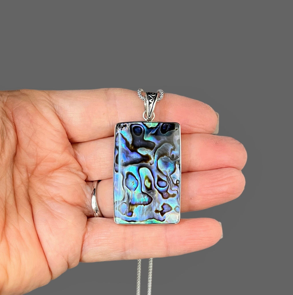 Reversible Abalone and Mother of Pearl Bali Silver Pendant Necklace