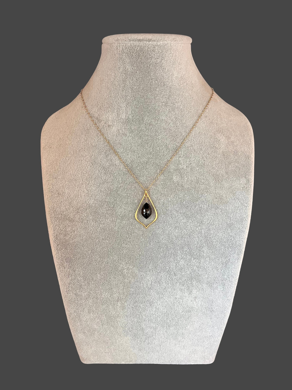 Black Spinel Marquise Pendant Necklace with a Matte Gold Vermeil Frame
