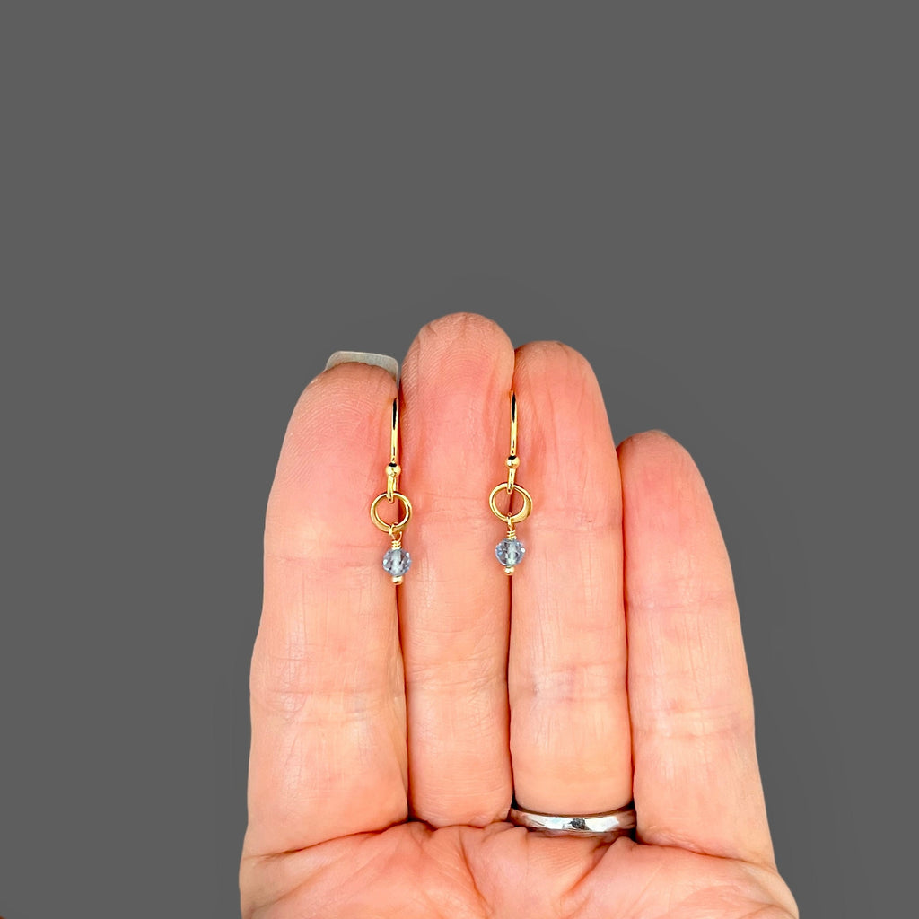 Blue Topaz Earrings on Matte Gold Vermeil Circle Links