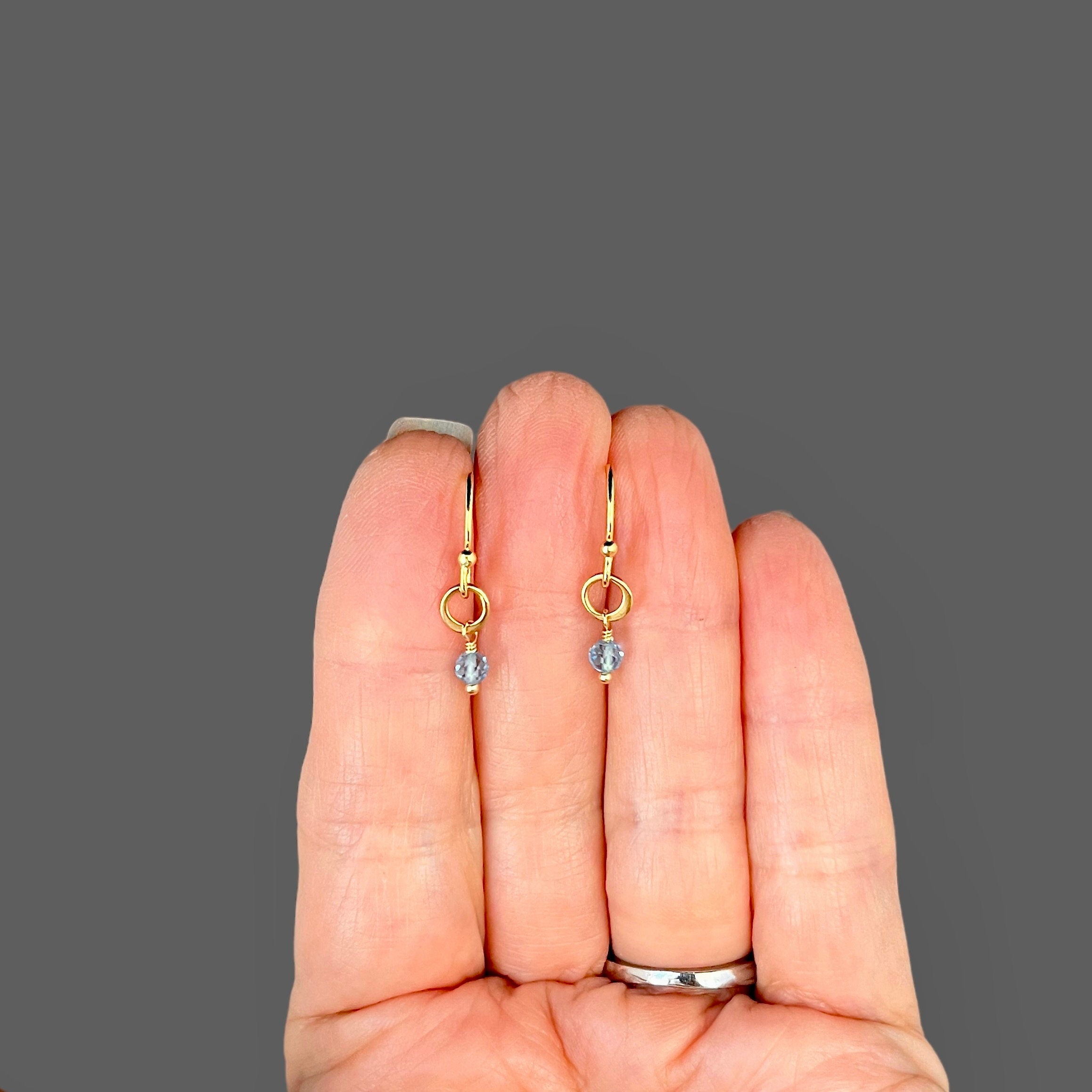 Blue Topaz Earrings on Matte Gold Vermeil Circle Links