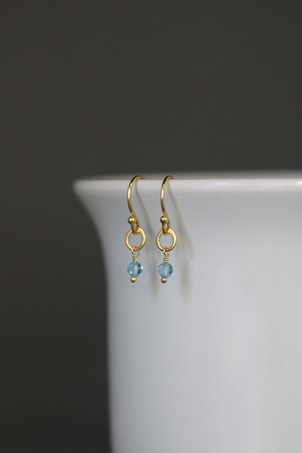 Blue Topaz Earrings on Matte Gold Vermeil Circle Links
