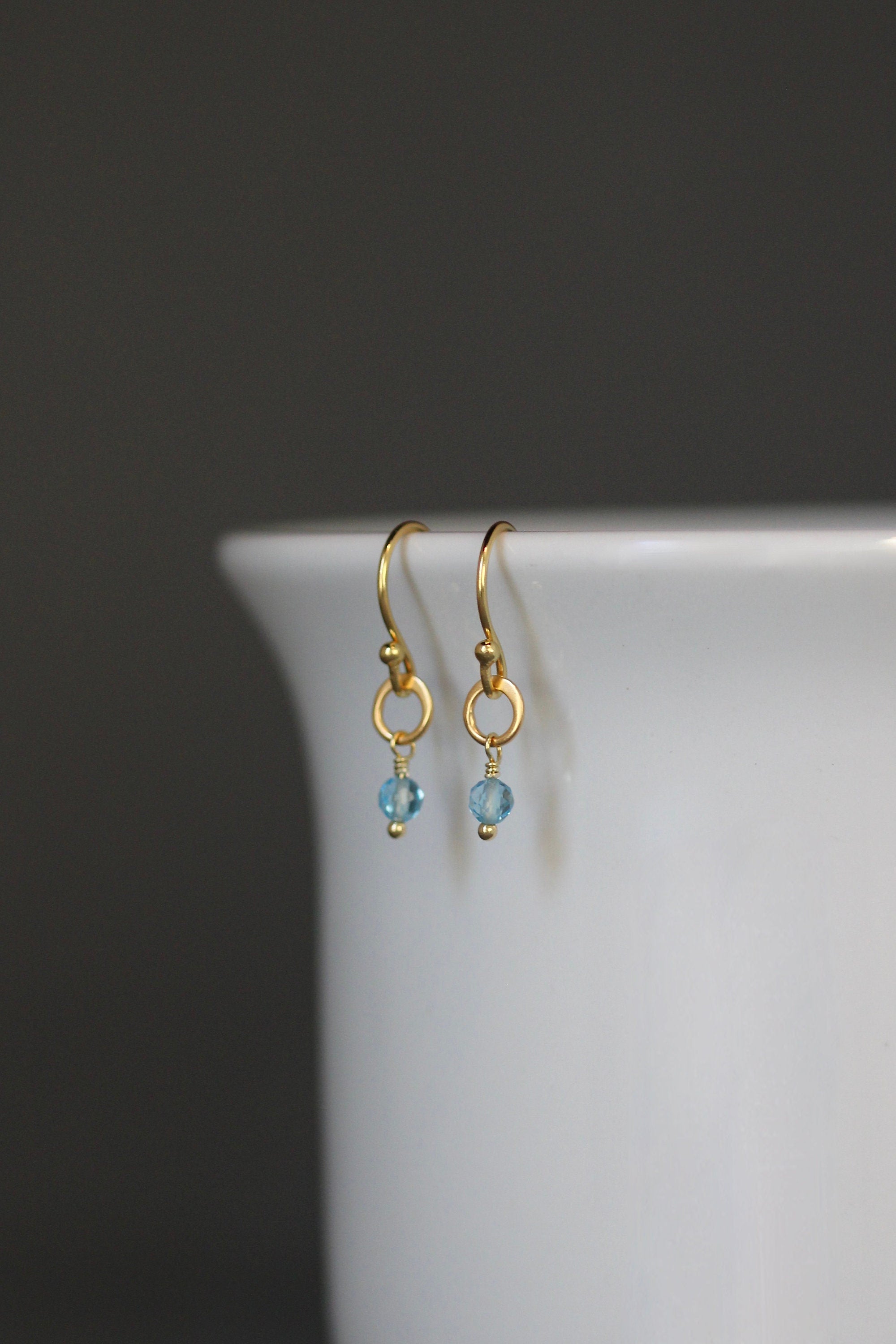 Blue Topaz Earrings on Matte Gold Vermeil Circle Links
