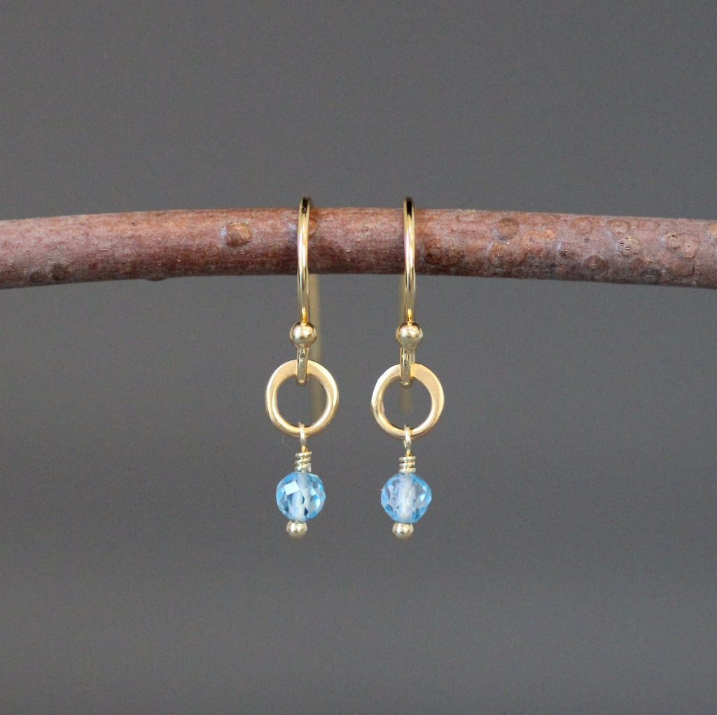Blue Topaz Earrings on Matte Gold Vermeil Circle Links