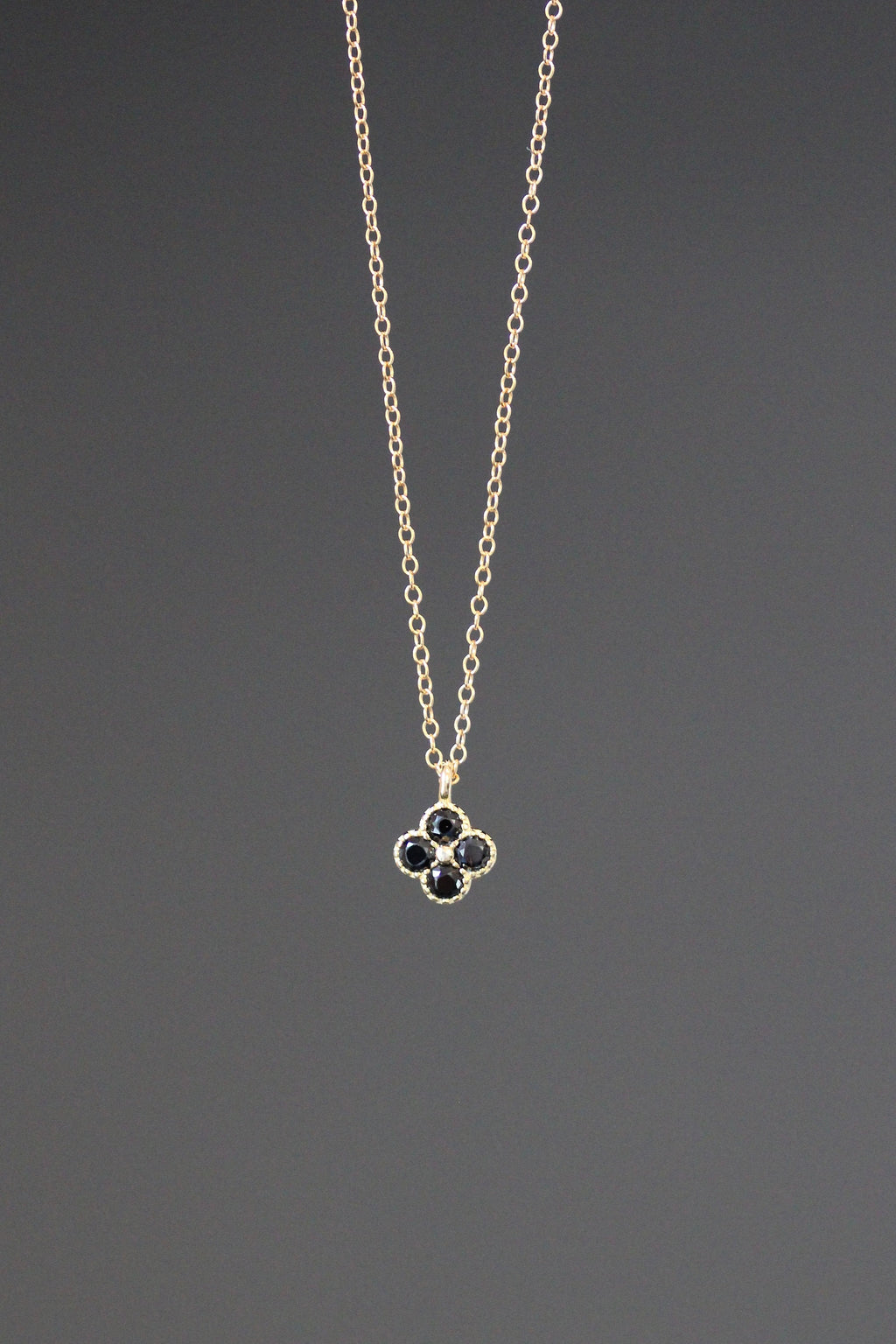 Black Onyx and Gold Vermeil Flower Pendant Necklace on Gold Filled Chain