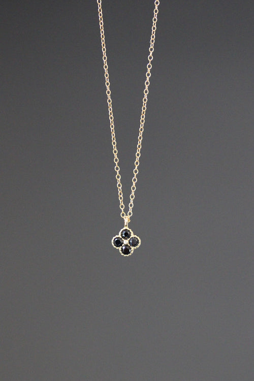 Black Onyx and Gold Vermeil Flower Pendant Necklace on Gold Filled Chain