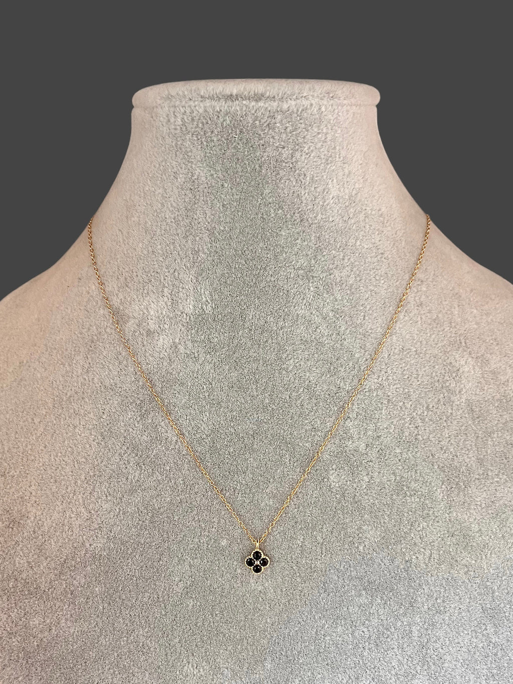 Black Onyx and Gold Vermeil Flower Pendant Necklace on Gold Filled Chain