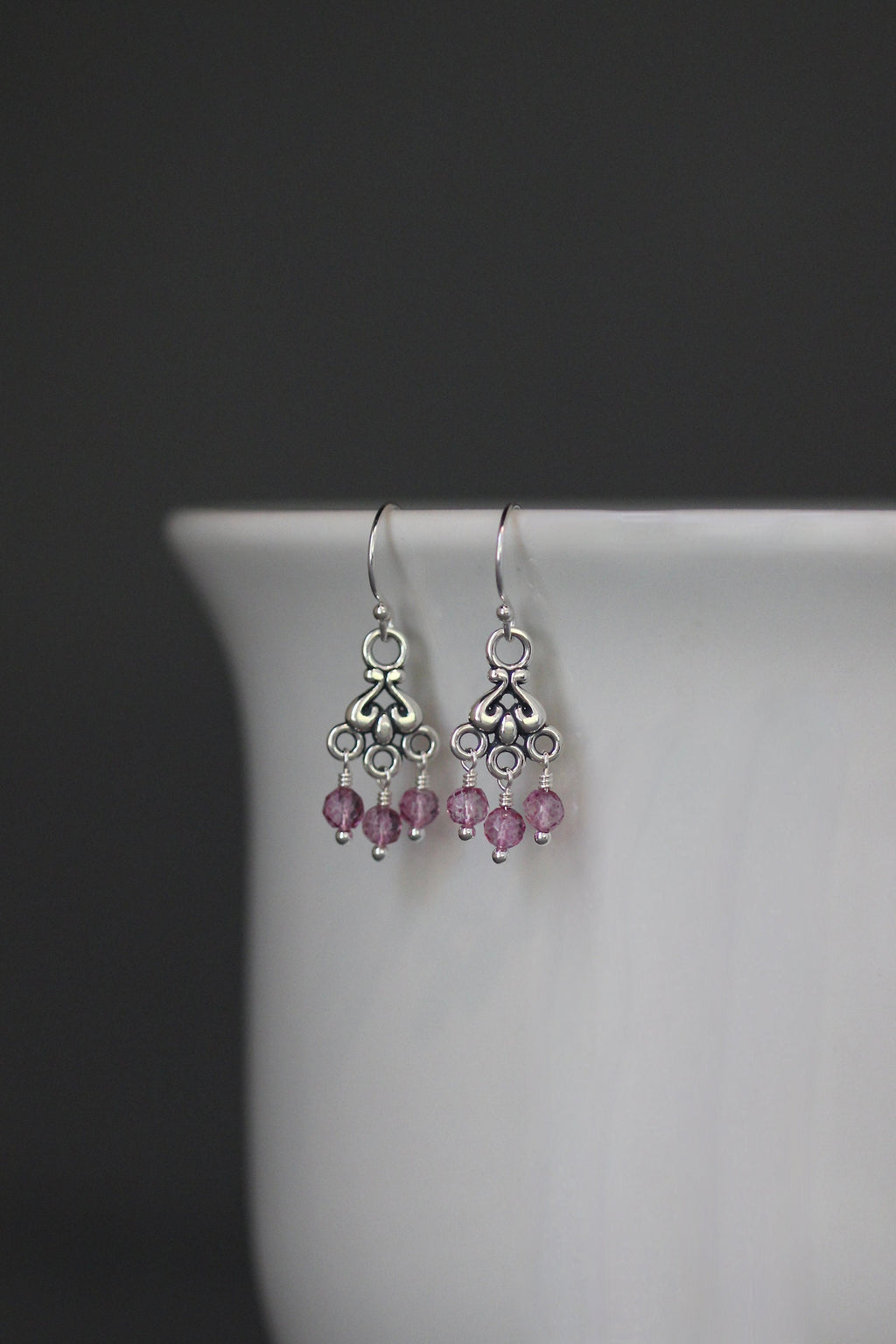 Hot Pink Quartz Chandelier Earrings with Bali Sterling Silver Links