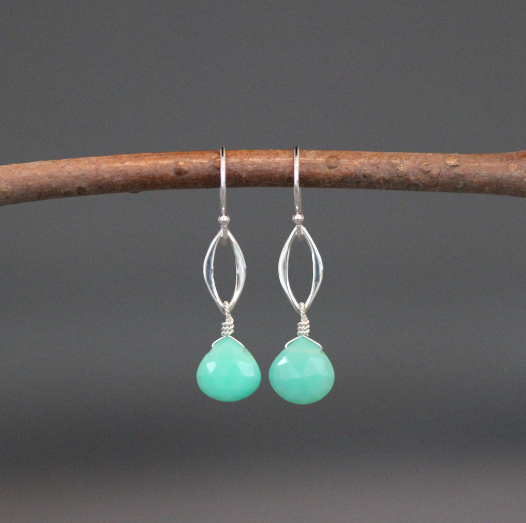Chrysoprase Teardrop Earrings on Bali Sterling Silver Marquise Links