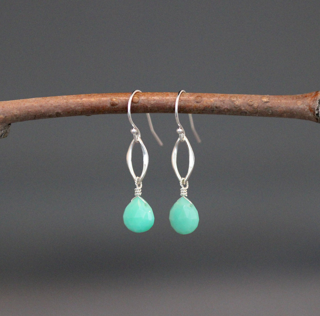 Chrysoprase Teardrop Earrings on Bali Sterling Silver Marquise Links