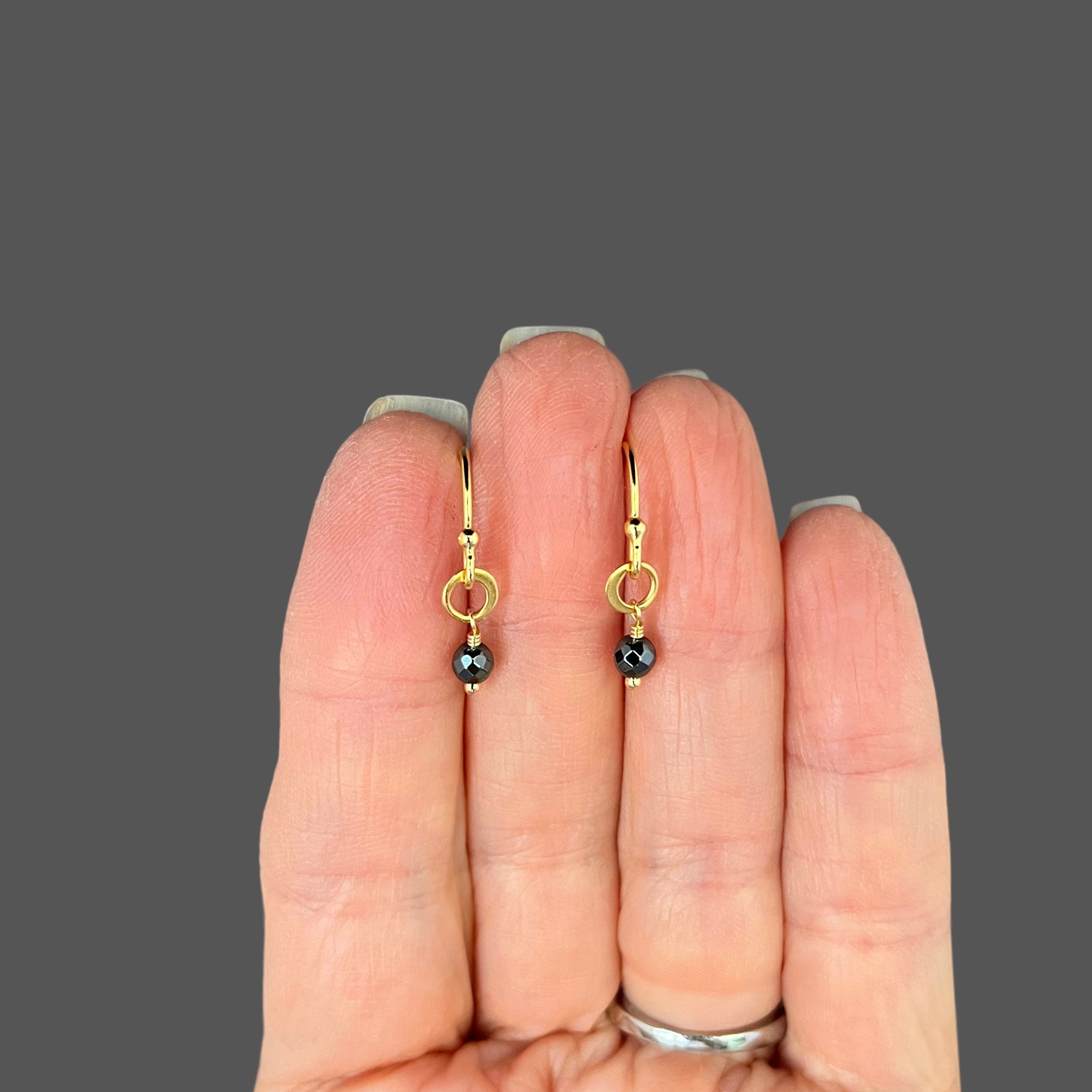 Hematite and Matte Gold Vermeil Dangle Earrings
