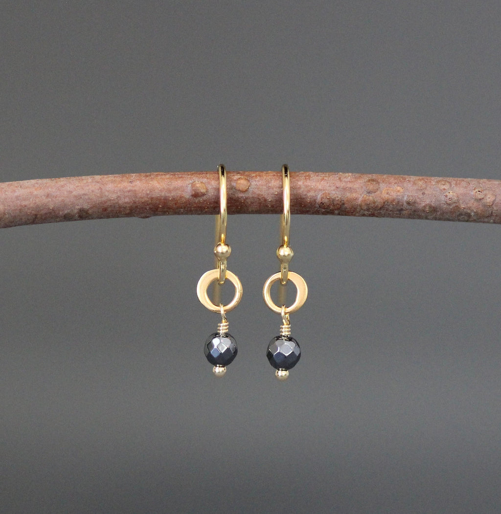 Hematite and Matte Gold Vermeil Dangle Earrings
