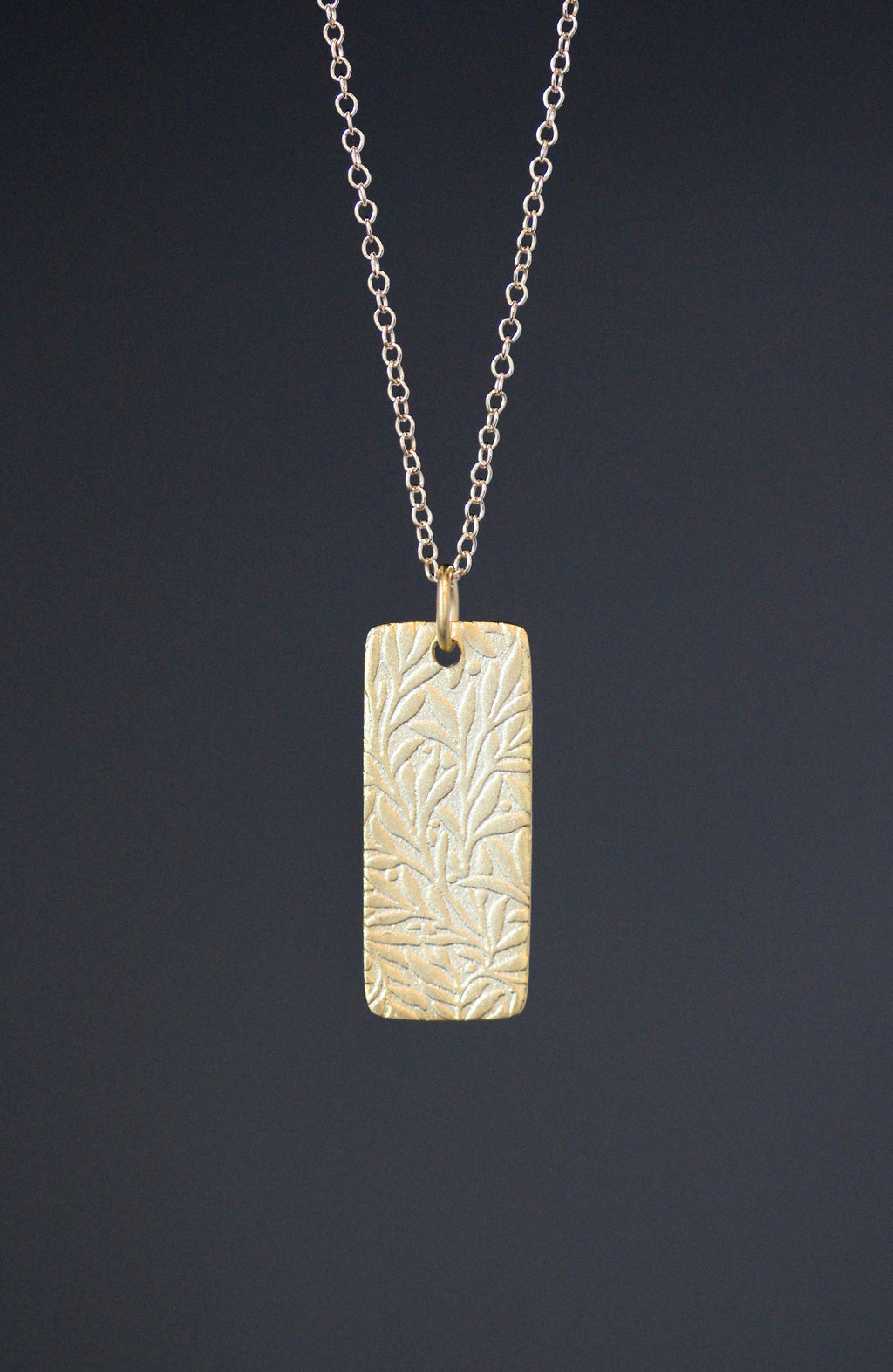 Matte Gold Vermeil Stamped Leaf Pendant Necklace on Gold Filled Chain