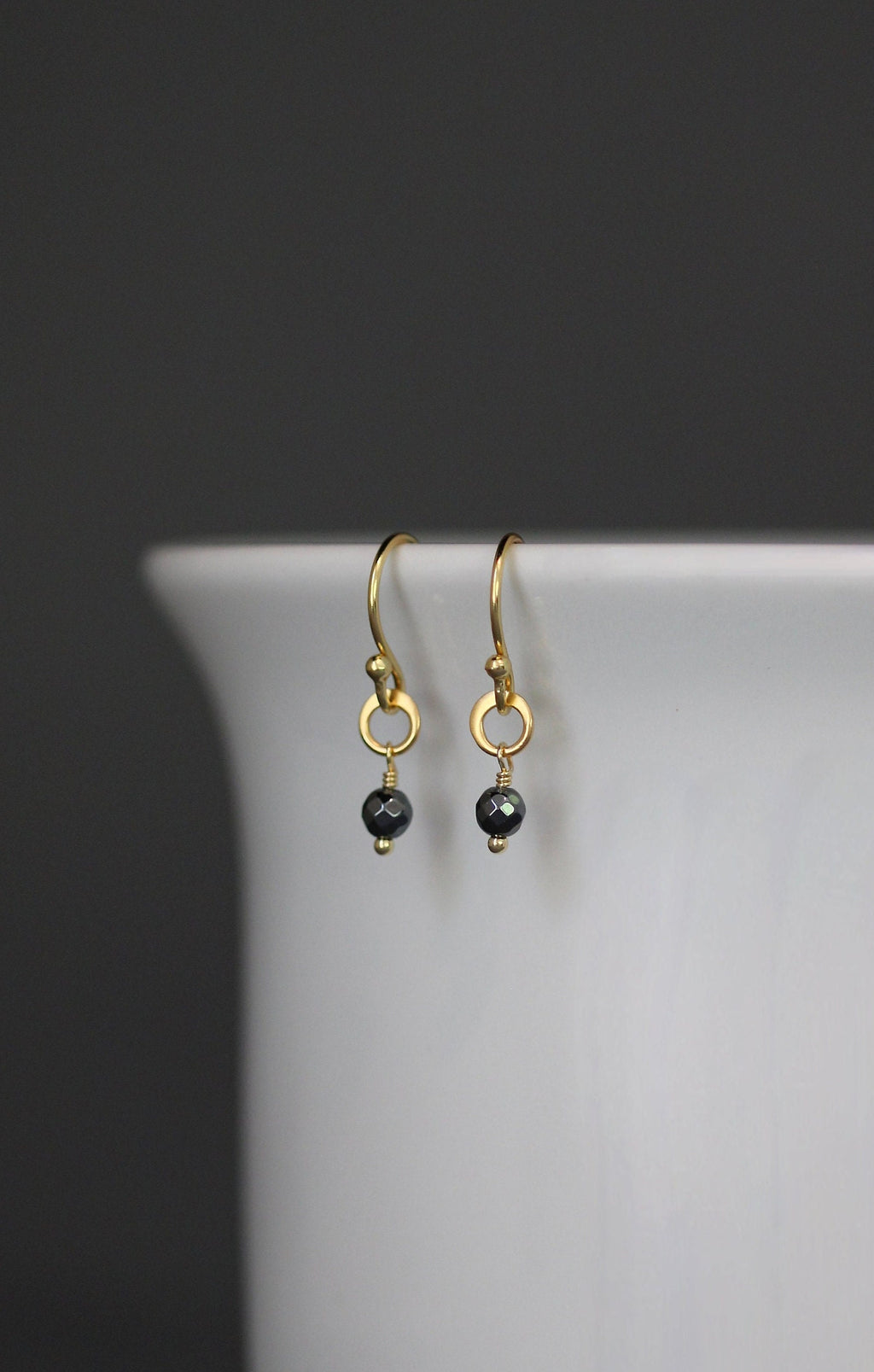 Hematite and Matte Gold Vermeil Dangle Earrings