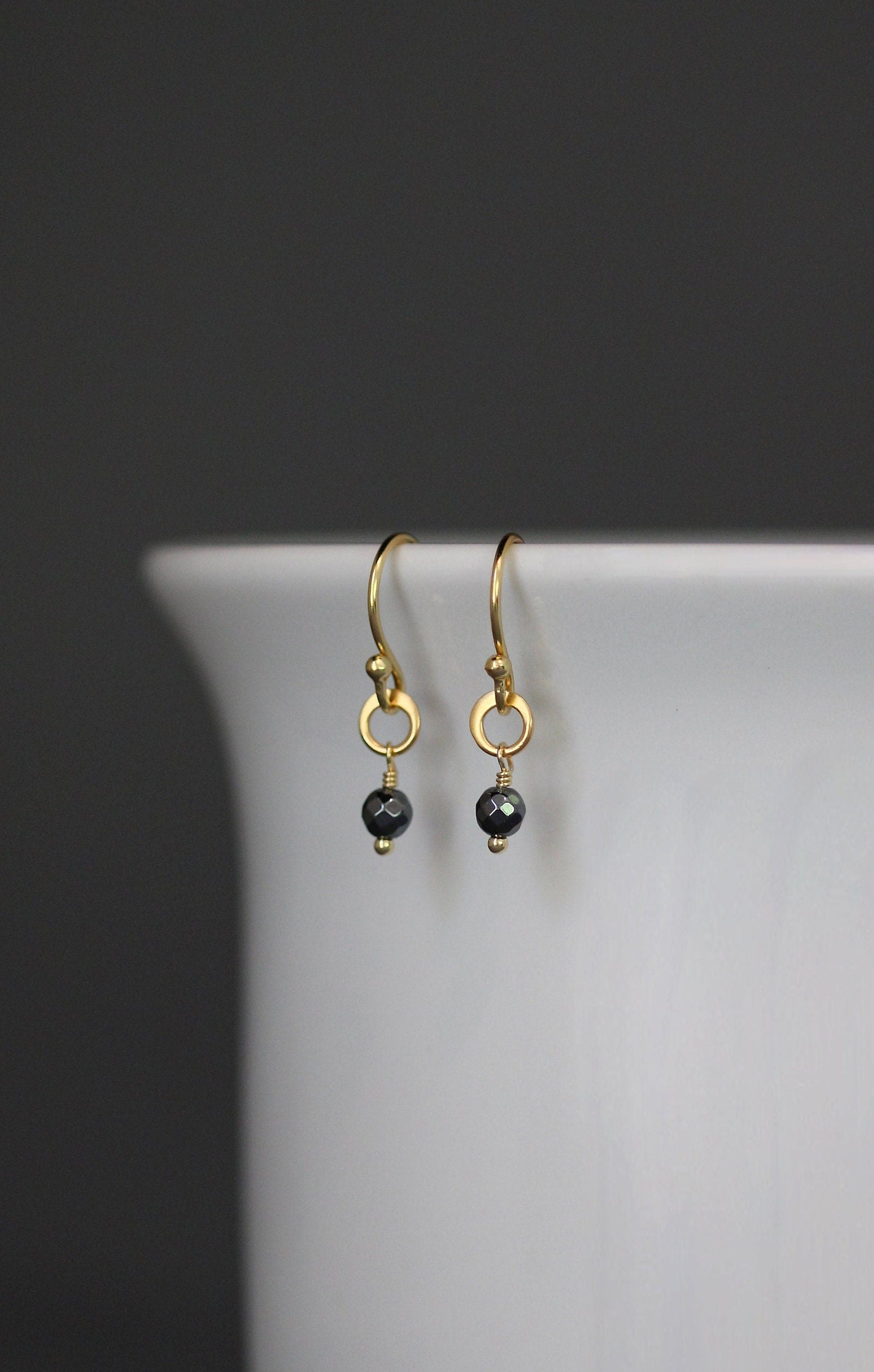 Hematite and Matte Gold Vermeil Dangle Earrings