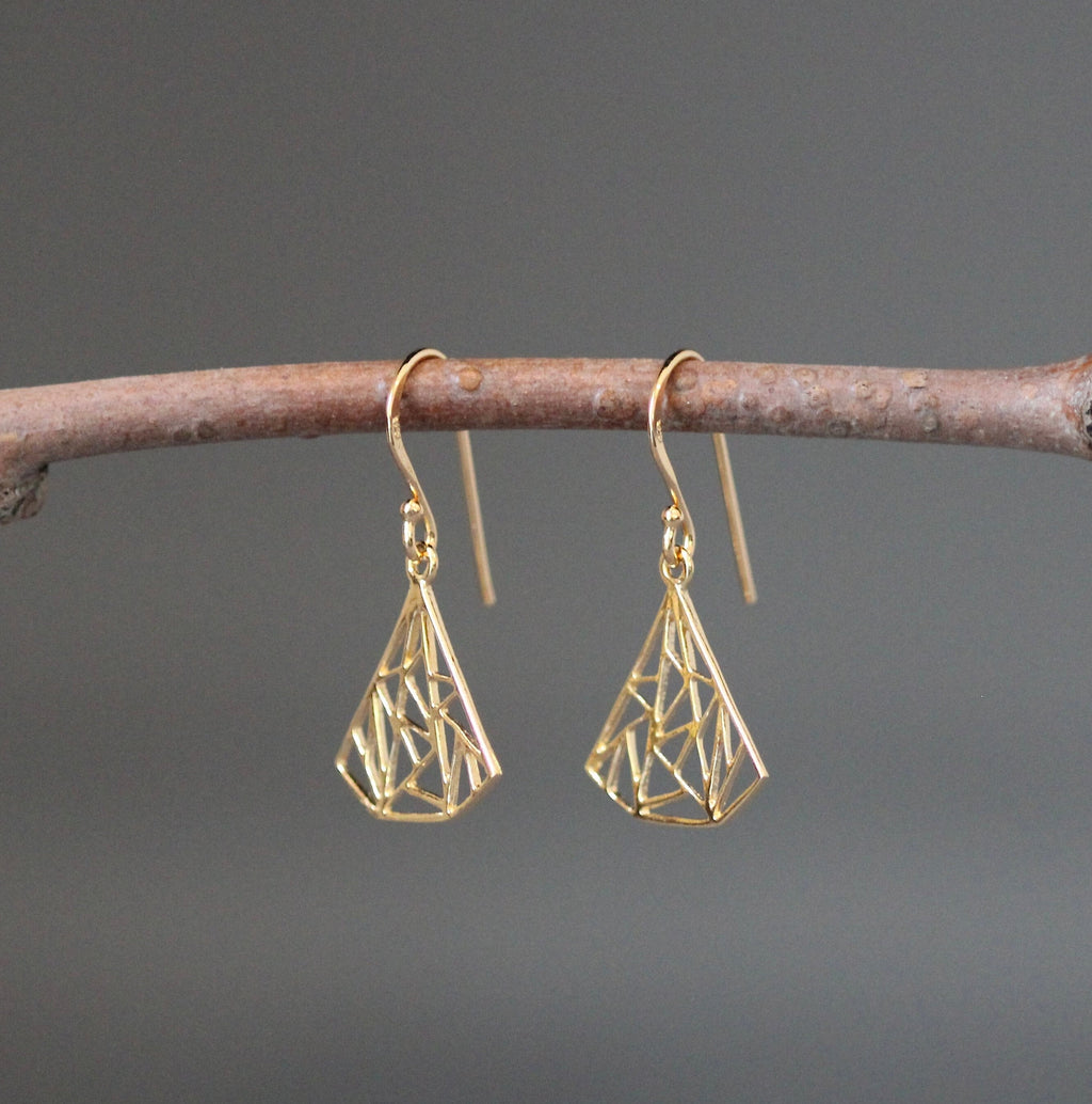 Geometric Gold Vermeil Fan Charm Dangle Earrings