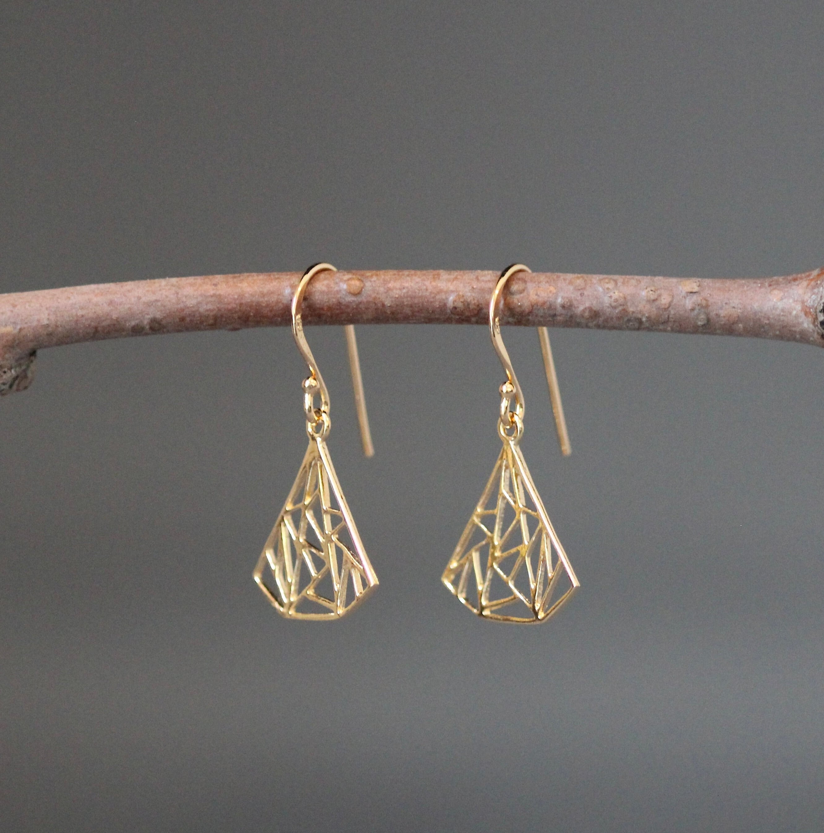 Geometric Gold Vermeil Fan Charm Dangle Earrings
