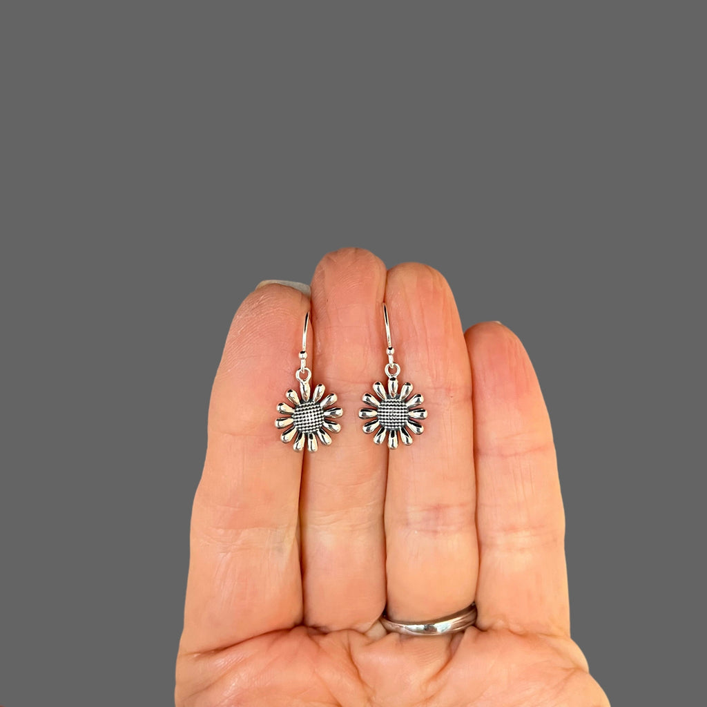 Bali Sterling Silver Sunflower Charm Dangle Earrings