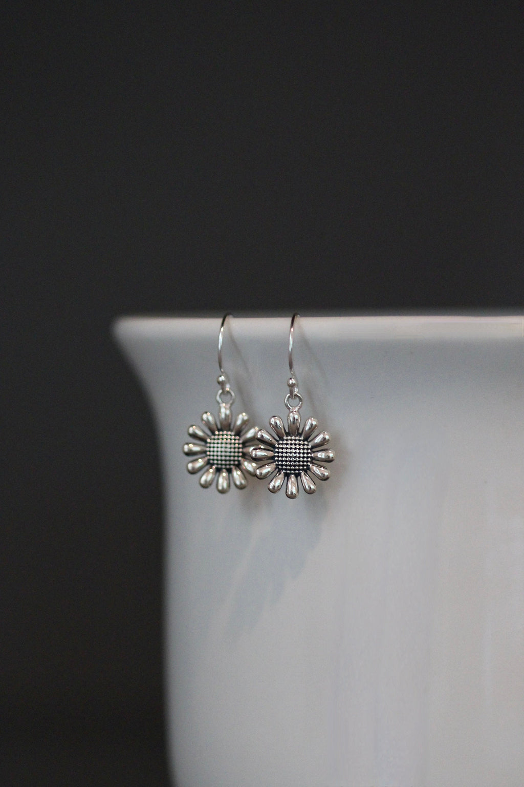 Bali Sterling Silver Sunflower Charm Dangle Earrings