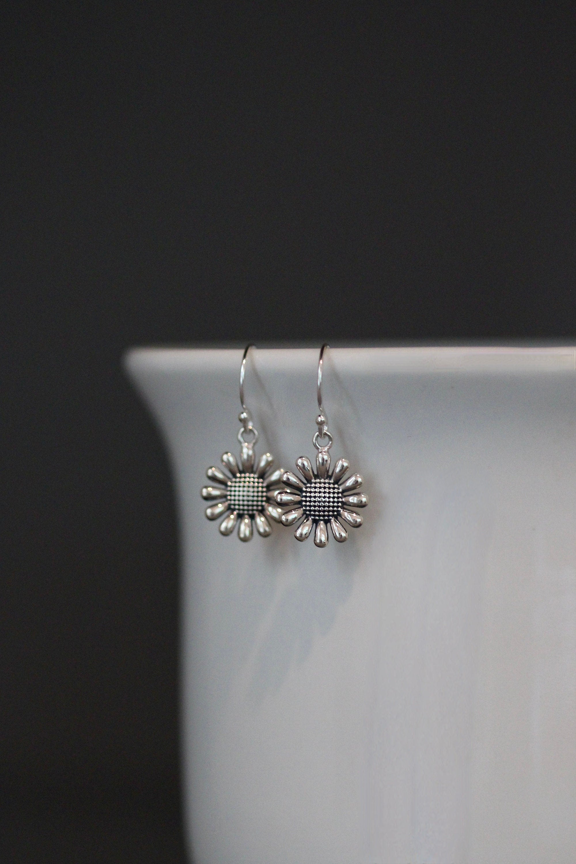 Bali Sterling Silver Sunflower Charm Dangle Earrings