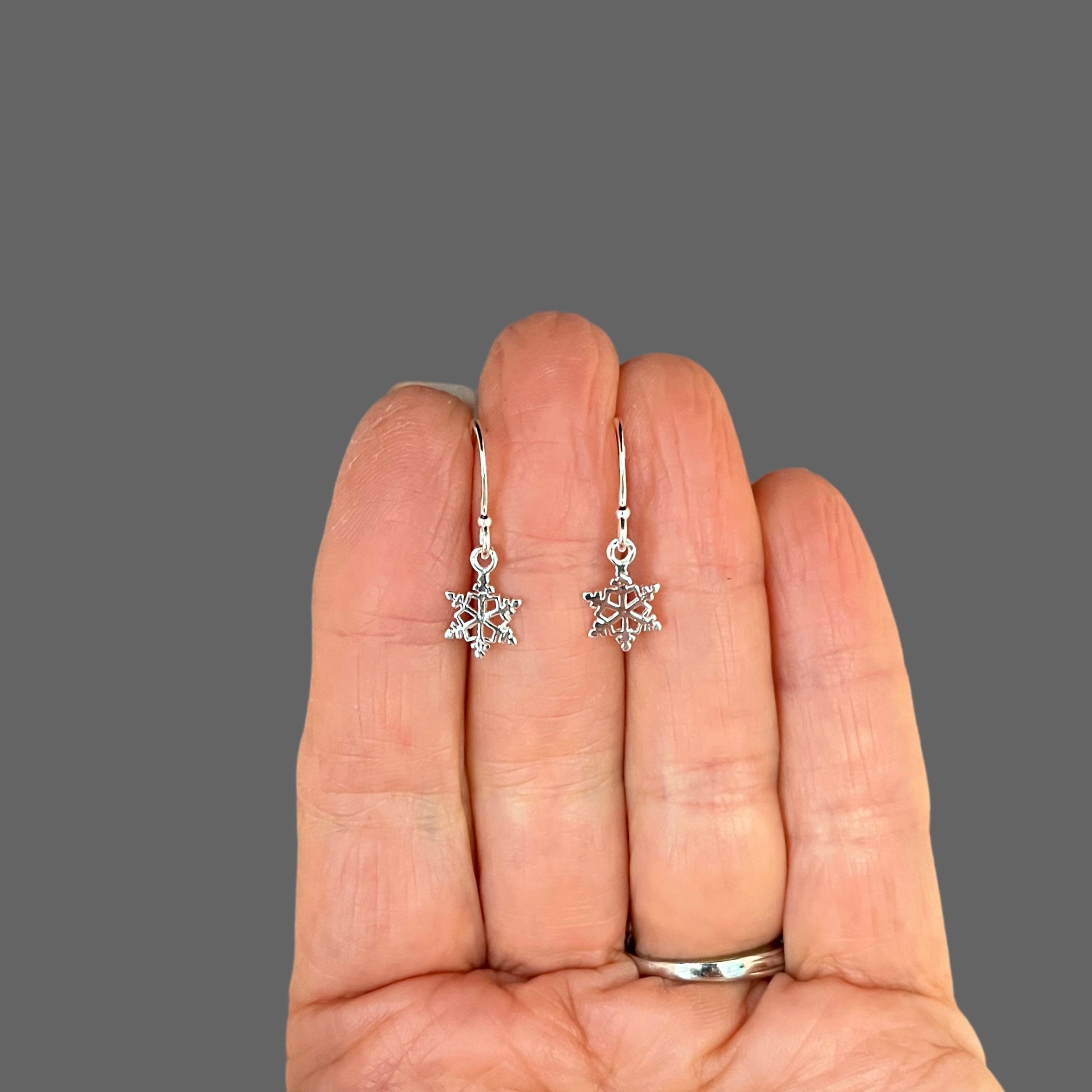 Sterling Silver Snowflake Charm Dangle Earrings