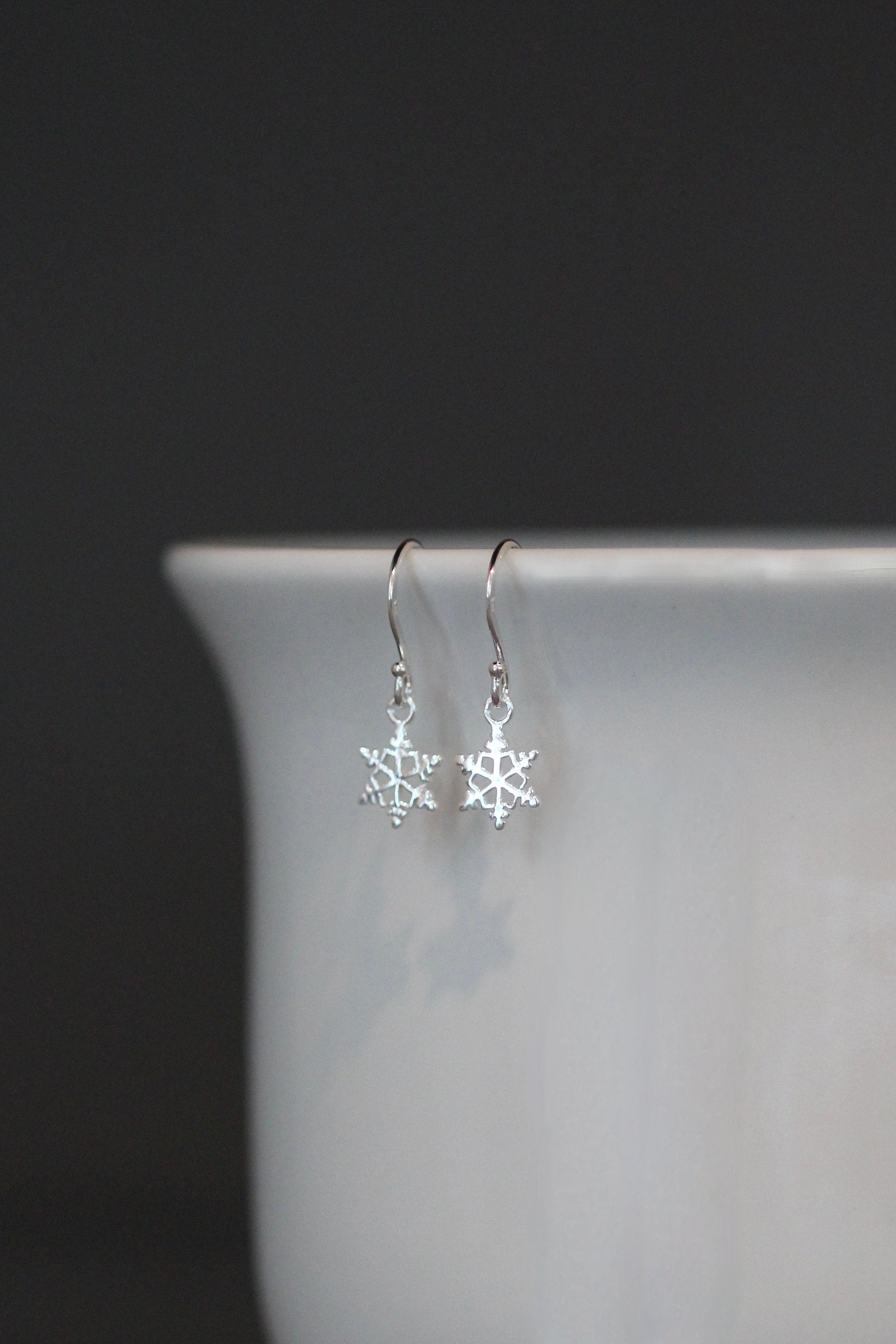 Sterling Silver Snowflake Charm Dangle Earrings
