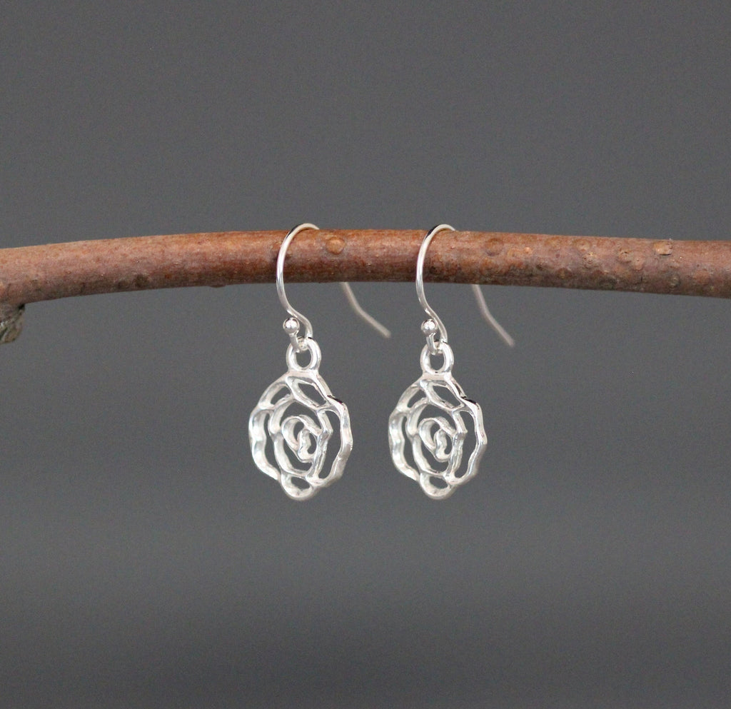 Sterling Silver Filigree Rose Dangle Earrings