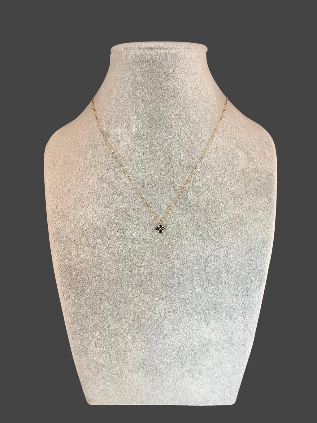 Black Onyx and Gold Vermeil Flower Pendant Necklace on Gold Filled Chain