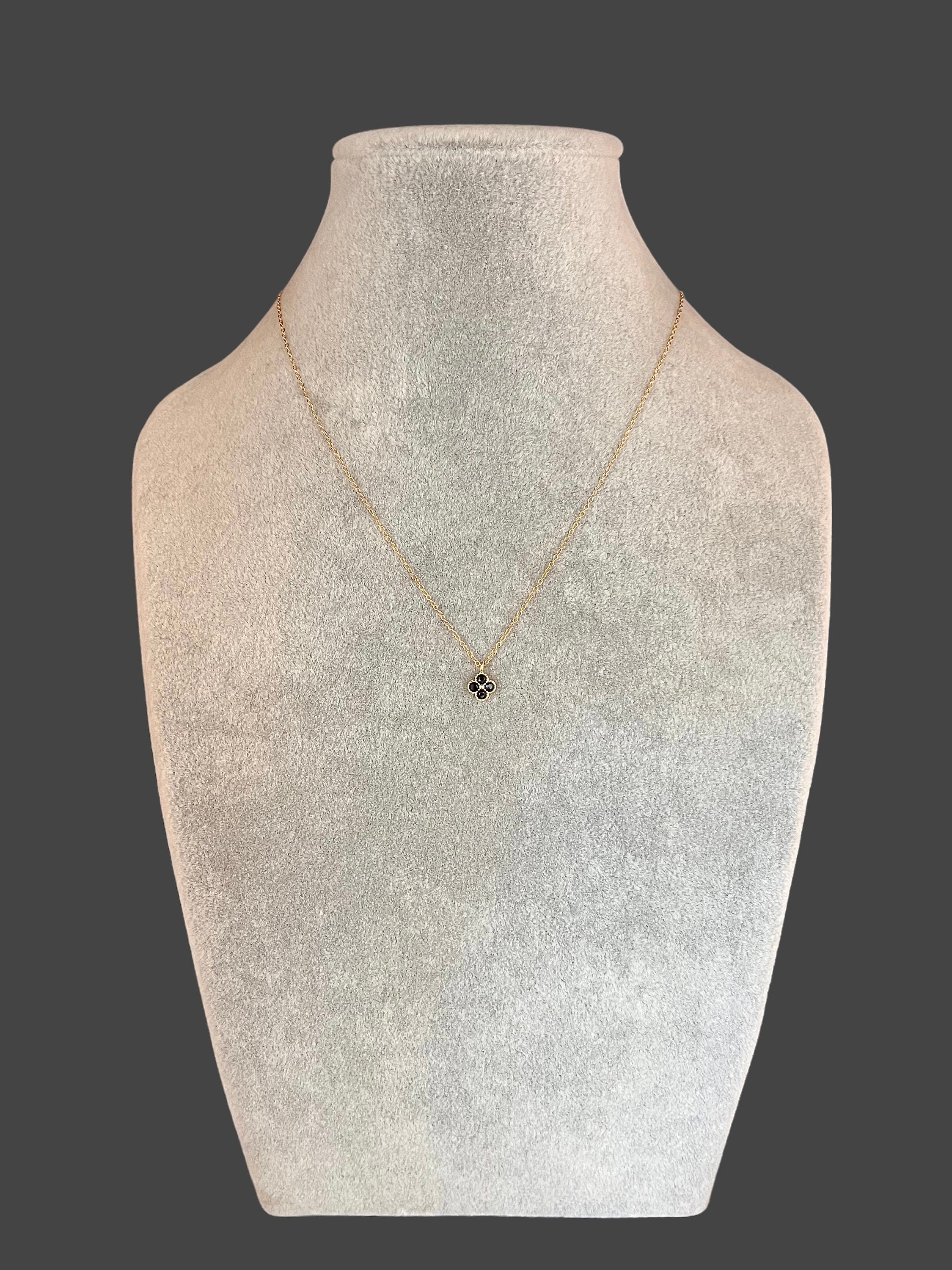 Black Onyx and Gold Vermeil Flower Pendant Necklace on Gold Filled Chain