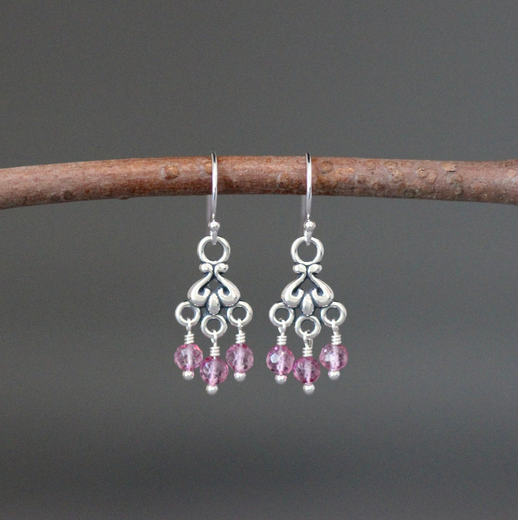 Hot Pink Quartz Chandelier Earrings with Bali Sterling Silver Links