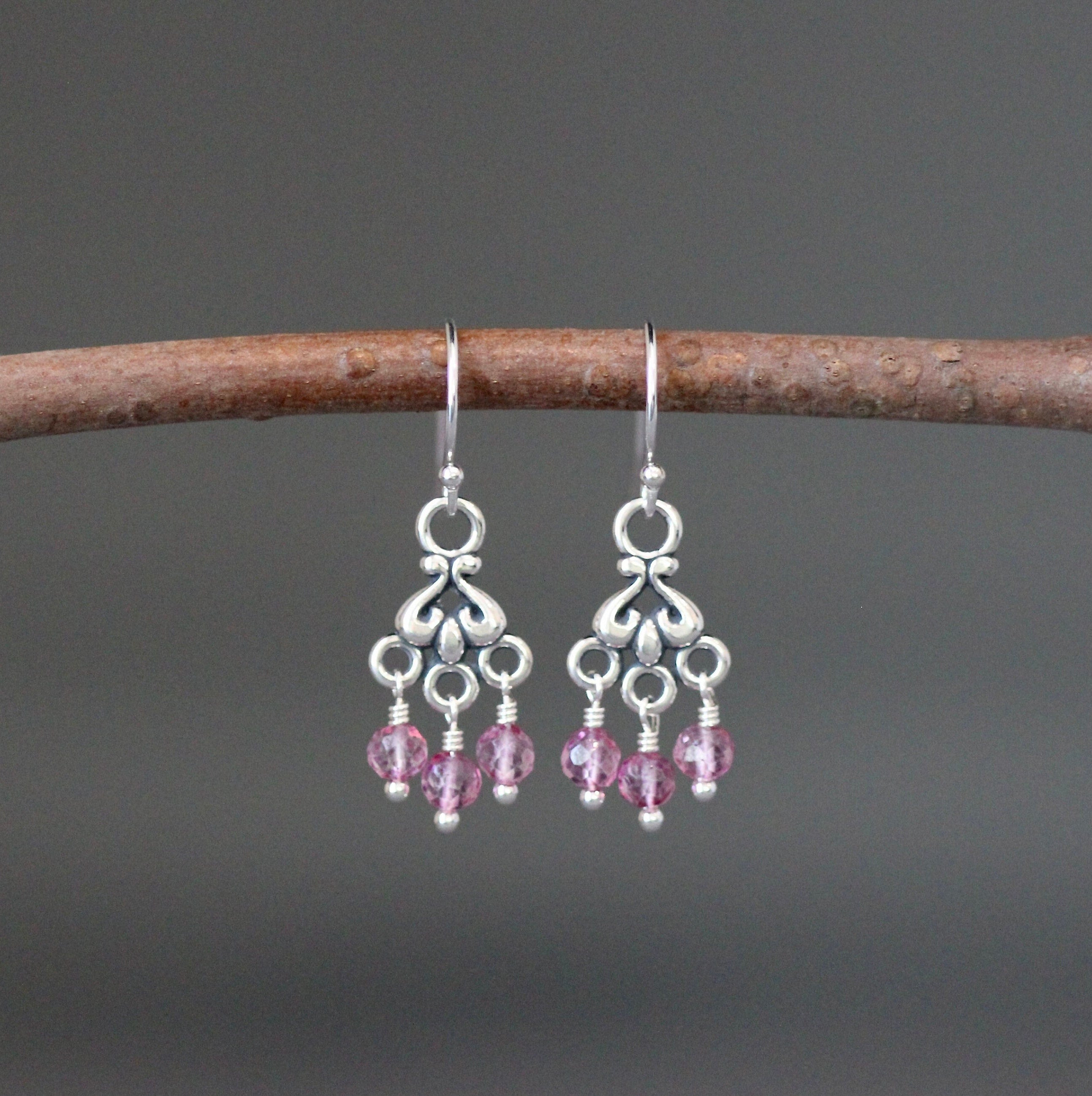 Hot Pink Quartz Chandelier Earrings with Bali Sterling Silver Links