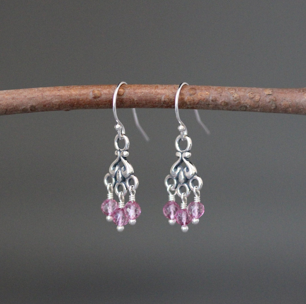 Hot Pink Quartz Chandelier Earrings with Bali Sterling Silver Links