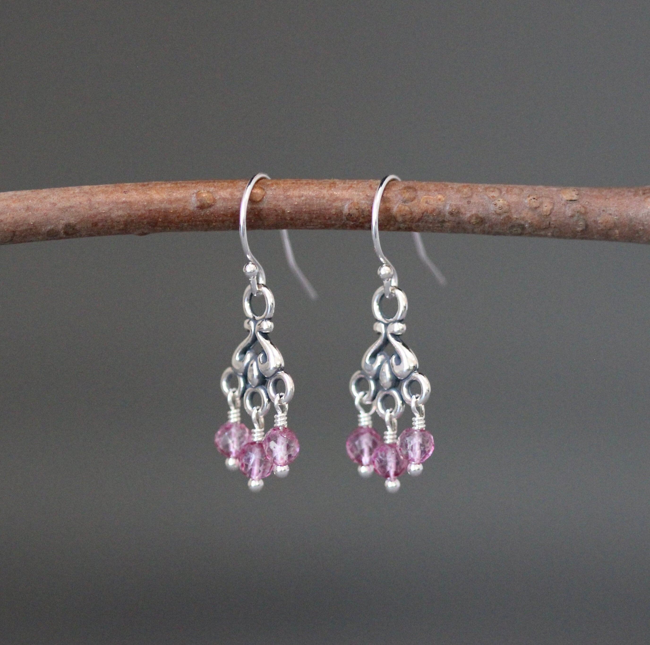 Hot Pink Quartz Chandelier Earrings with Bali Sterling Silver Links