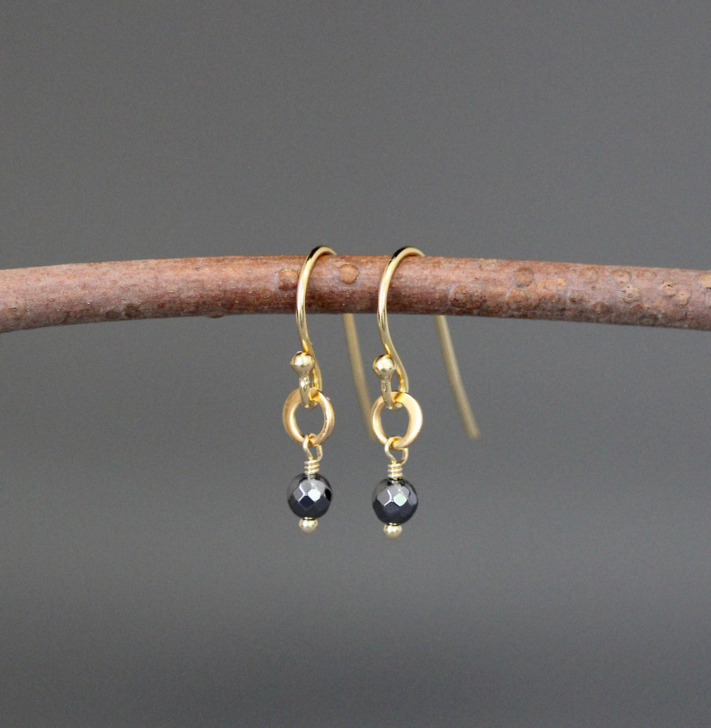 Hematite and Matte Gold Vermeil Dangle Earrings