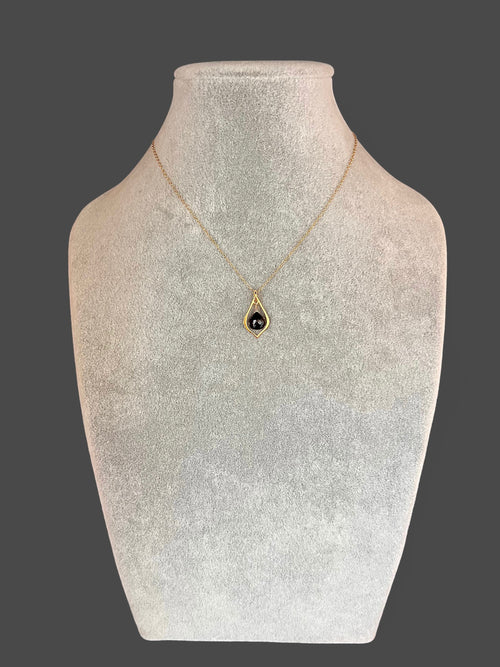 Black Spinel Teardrop Pendant Necklace in Matte Gold Vermeil on Gold Filled Chain